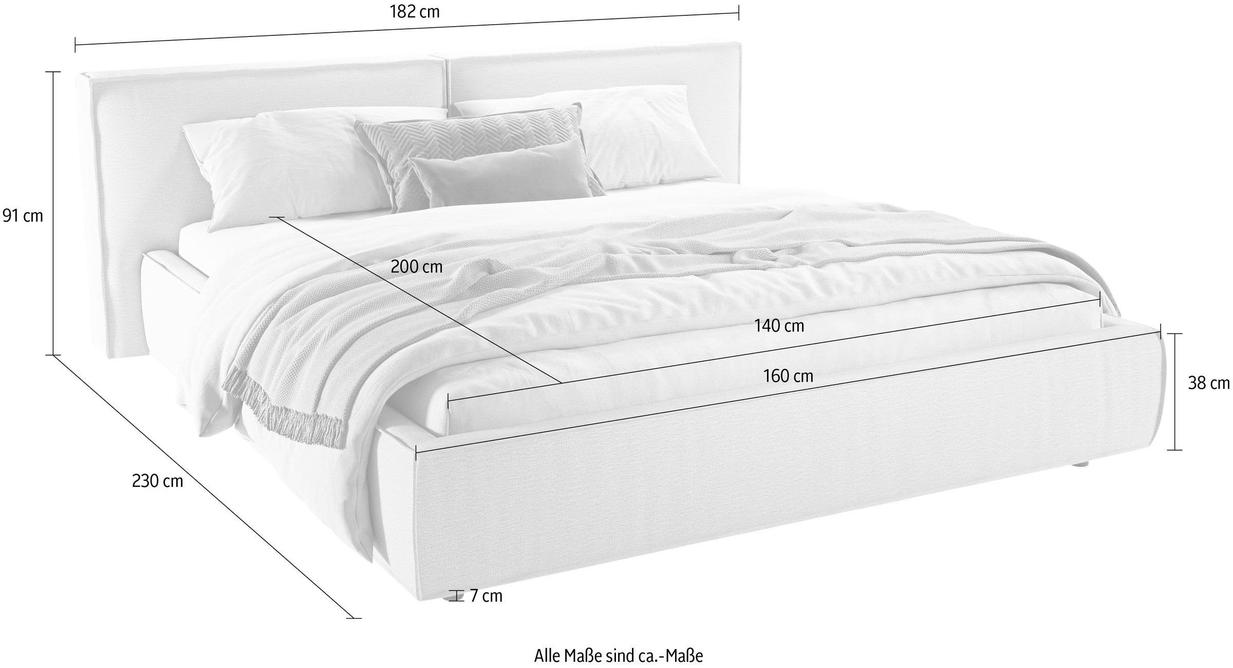 Home affaire Polsterbett »Adrina mit Biesenoptik, Feincord und Luxus-Microfaser« bis 280kg, auch in Überlänge 220 cm, 4 Breiten bis 200cm