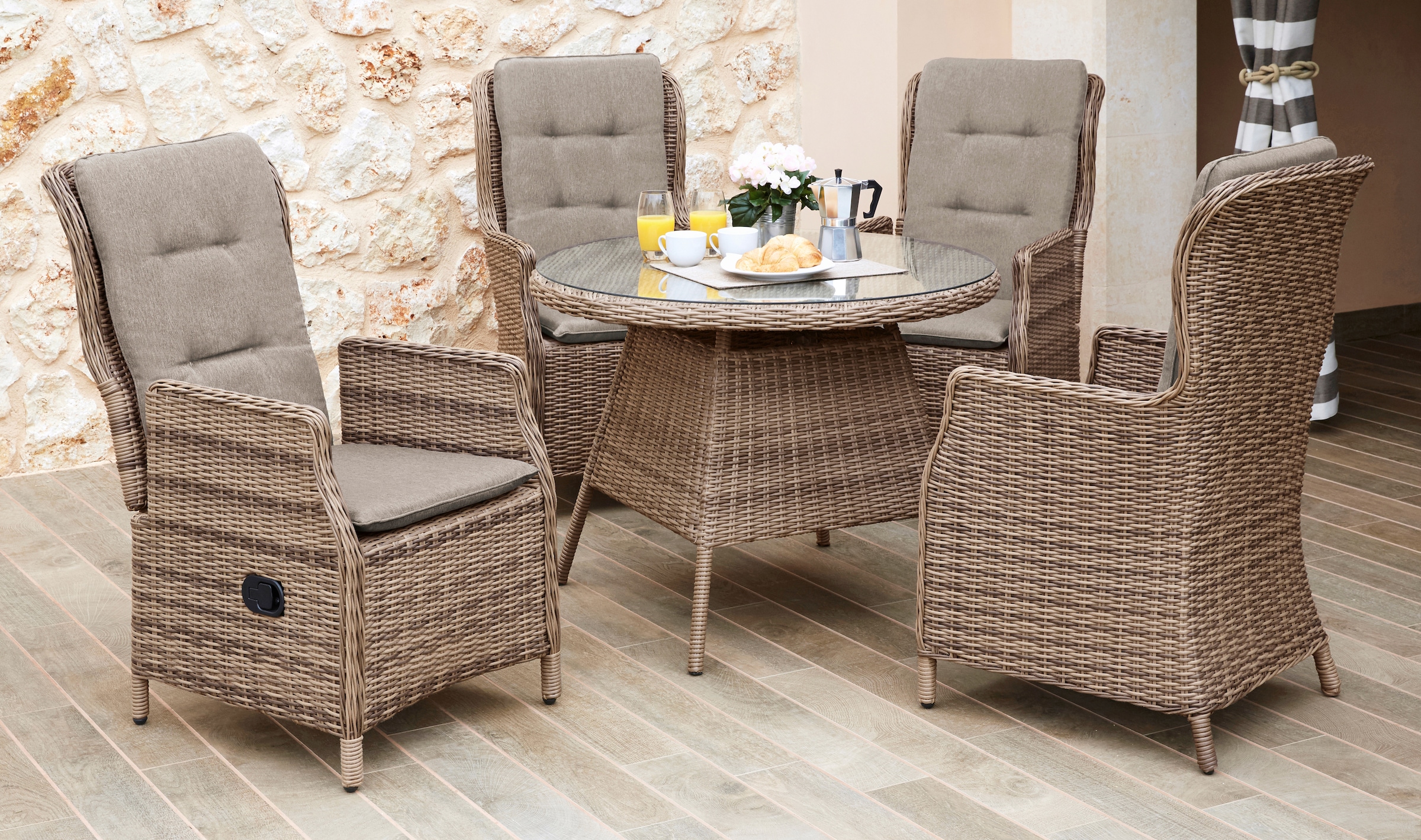MERXX Gartenstuhl »Riviera«, (Set), 2 St., 2er Set, Polyrattan, Stahl