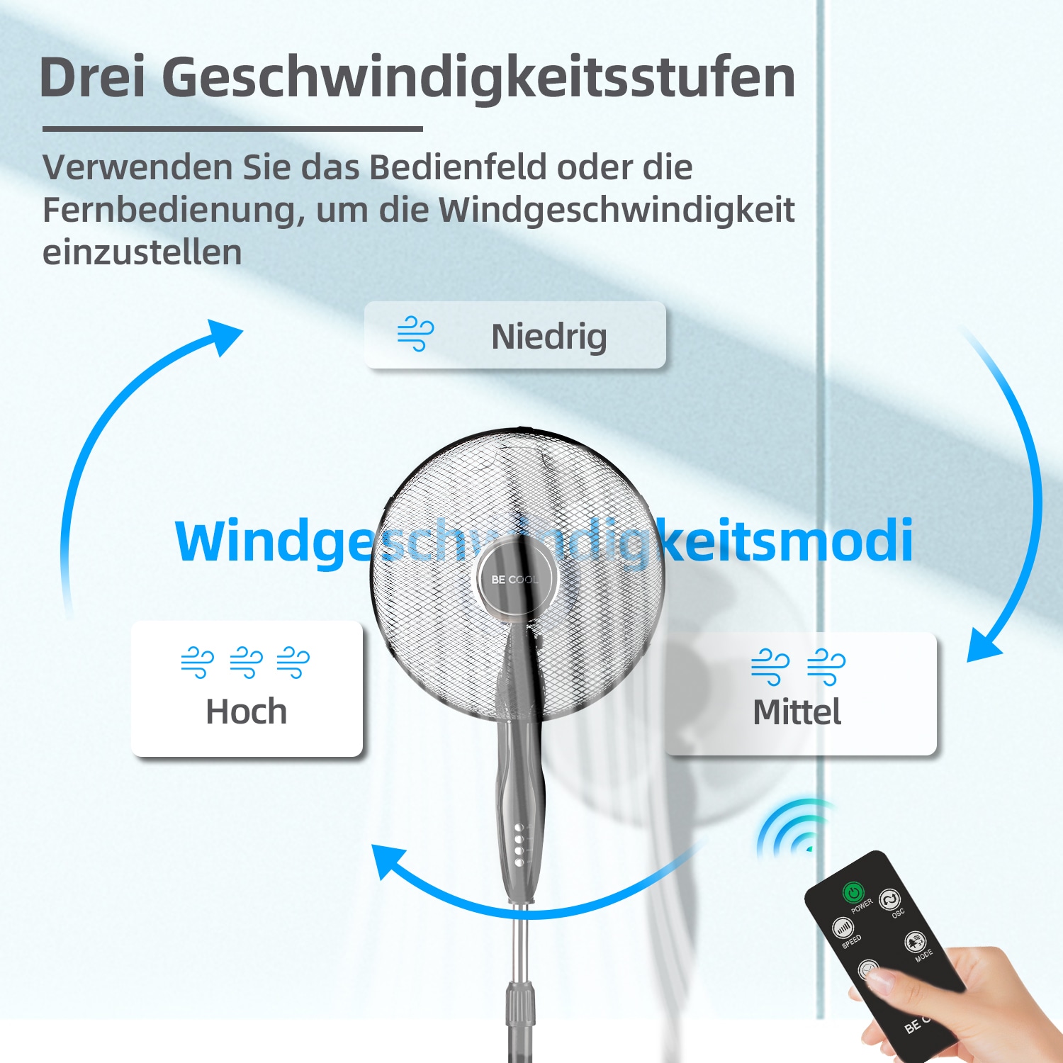 be cool Standventilator »Standventilator 40cm mit Fernbedienung BC16SFRC schwarz«, Timer-Funktion