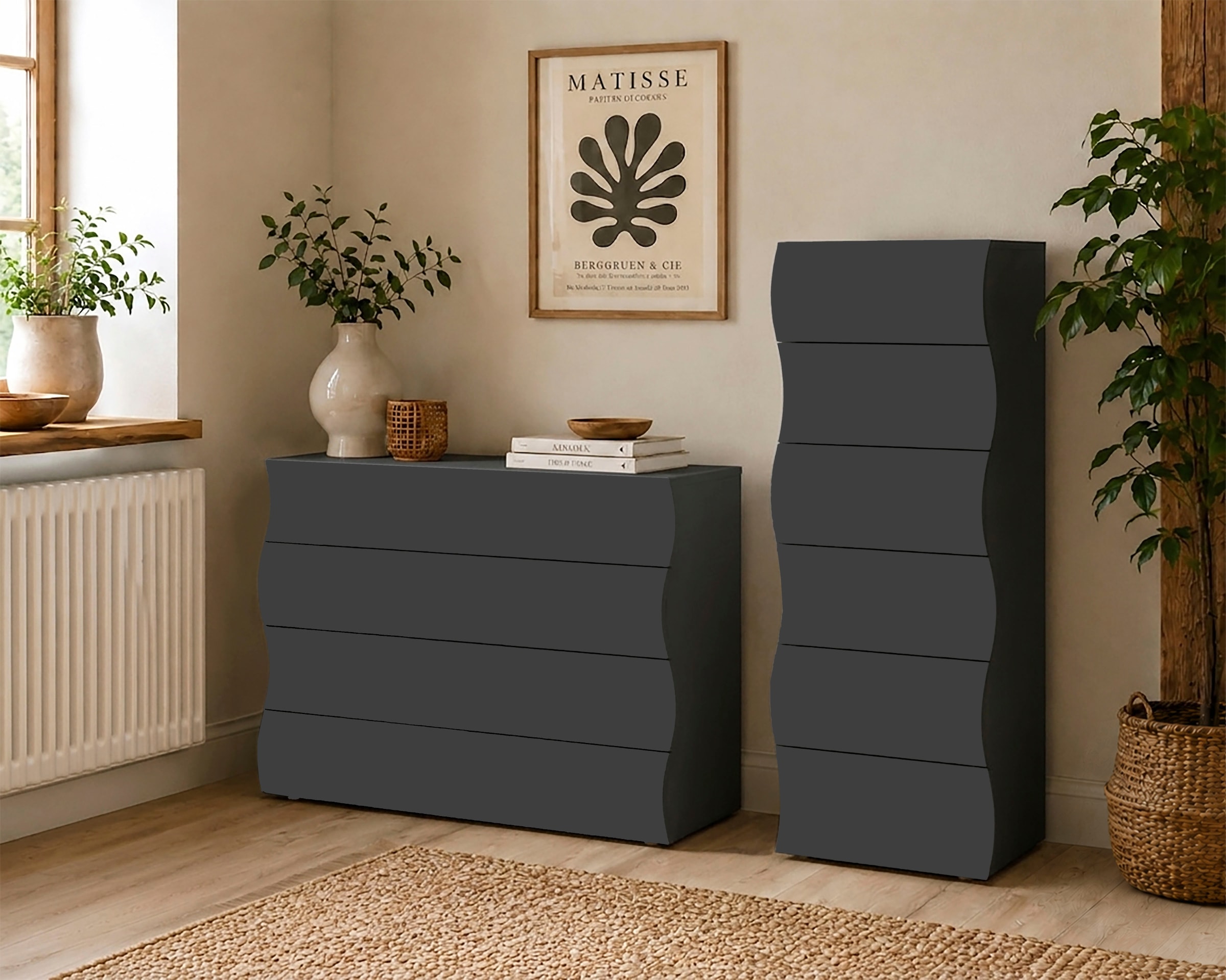Home affaire Kommode »Onda« Onda, 50 cm breit, Anthrazit matt, 6 Schubladen, Made in Italy