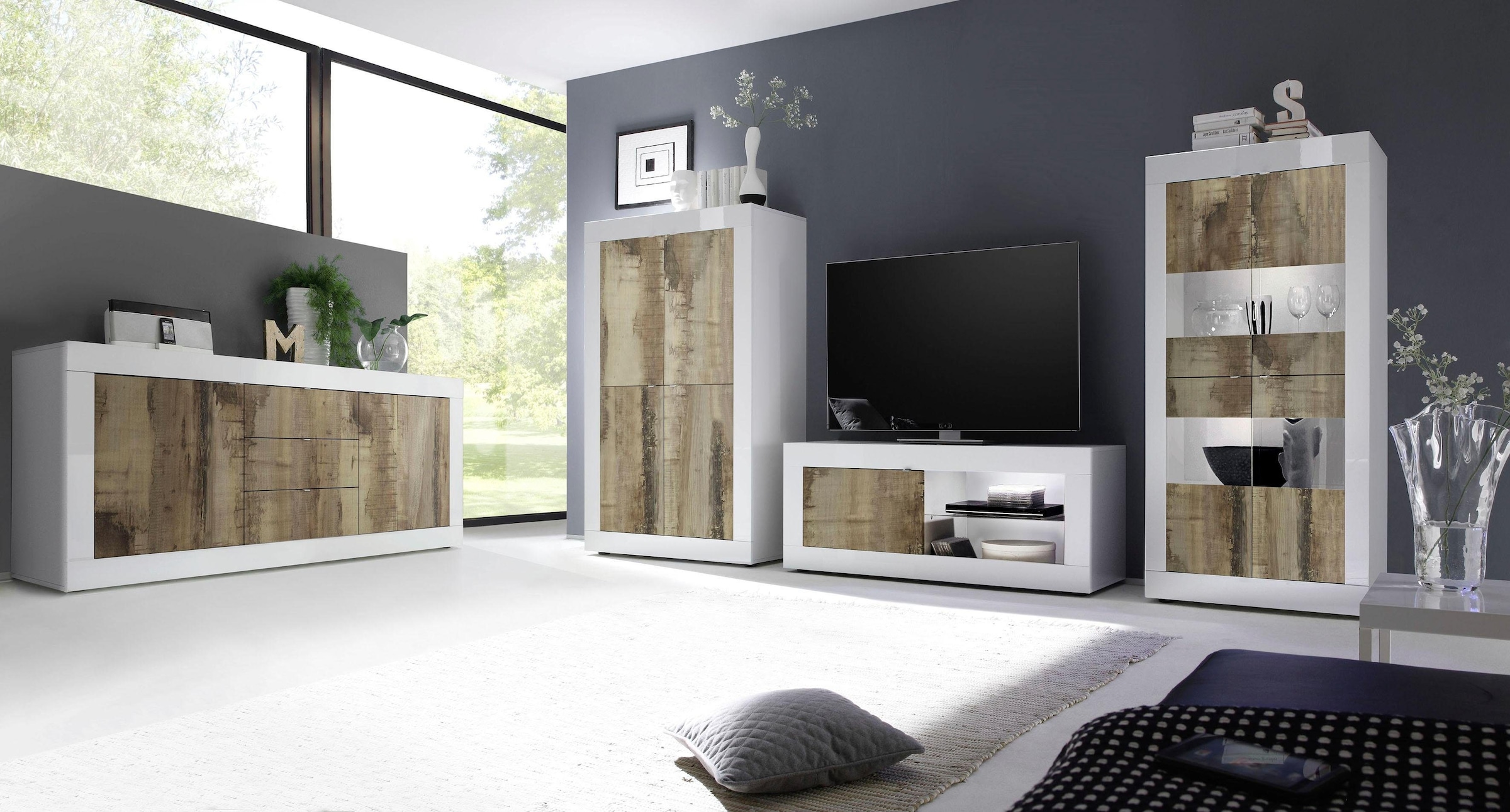 INOSIGN Lowboard »Basic Breite 140 cm, TV-Board 1 Tür, 2 offene Fächer (Glasboden),«, TV-Kommode, Metallgriff, moderne Rahmenoptik, Farbauswahl