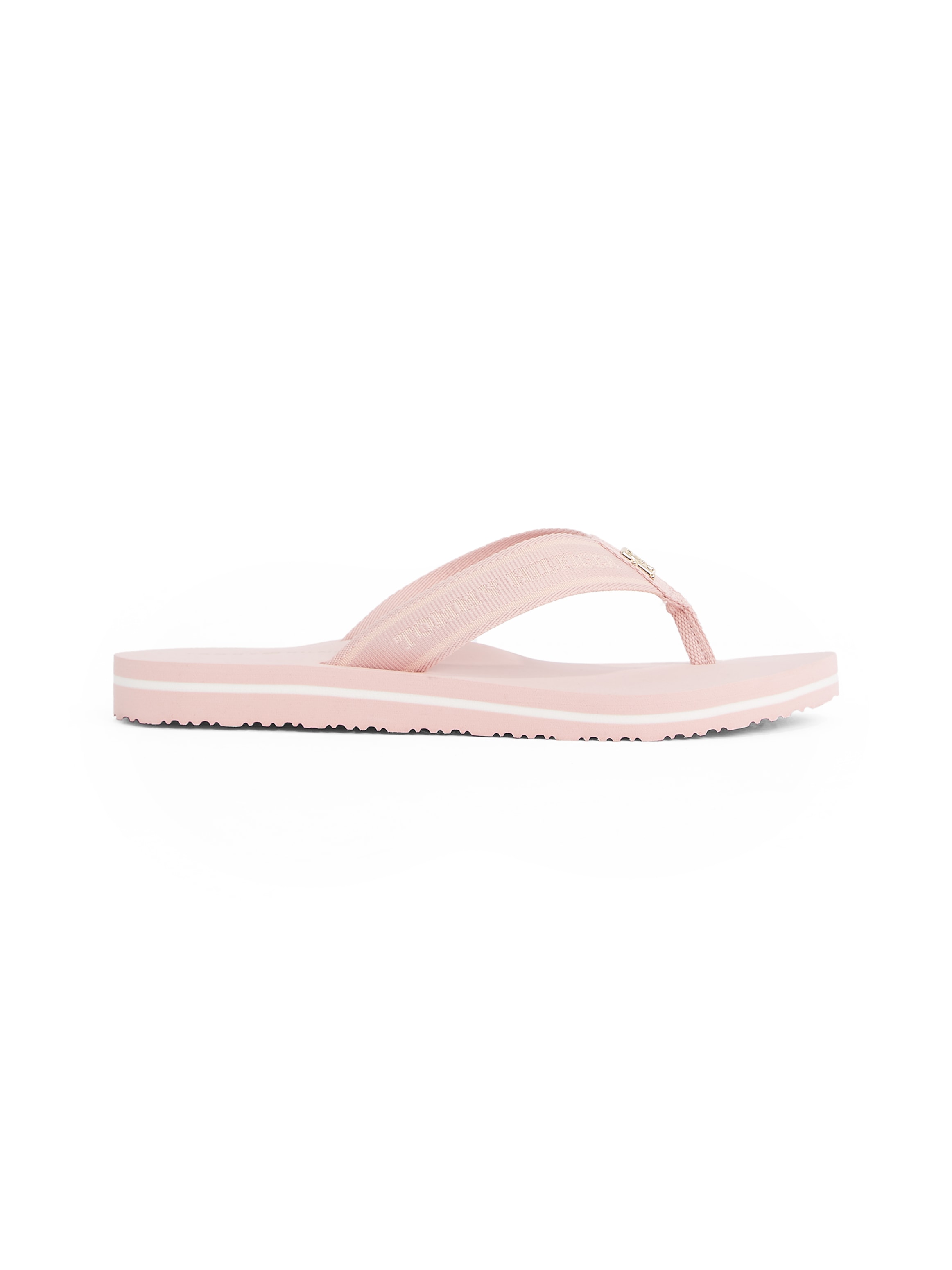 Tommy Hilfiger Zehentrenner »HILFIGER WEBBING BEACH SANDAL«, Sommerschuh, Flats, Bequemschuh, Dianette mit zweifarbiger Sohle