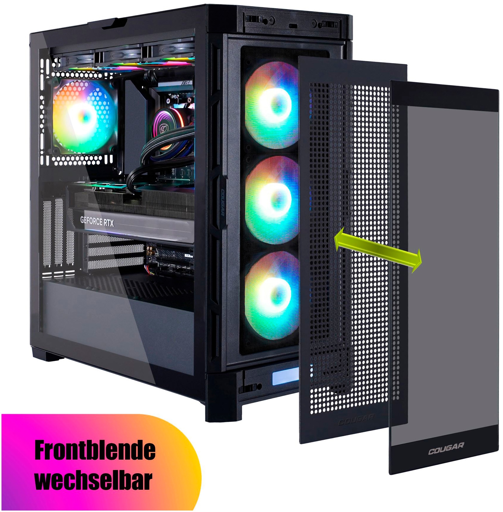 Cougar Gaming-PC-Komplettsystem »MegaDeal DUOFACE PRO BK 2849 AMD Ryzen 7 9700X 32GB DDR5 1TB SSD« 34 ″ AMD Ryzen 7 GeForce RTX? 5070Ti 32 GB RAM 1.000 GB SSD Windows 11, DDR5 RAM + MSI MAG 342CQR E2 Curved Monitor 86cm (34")