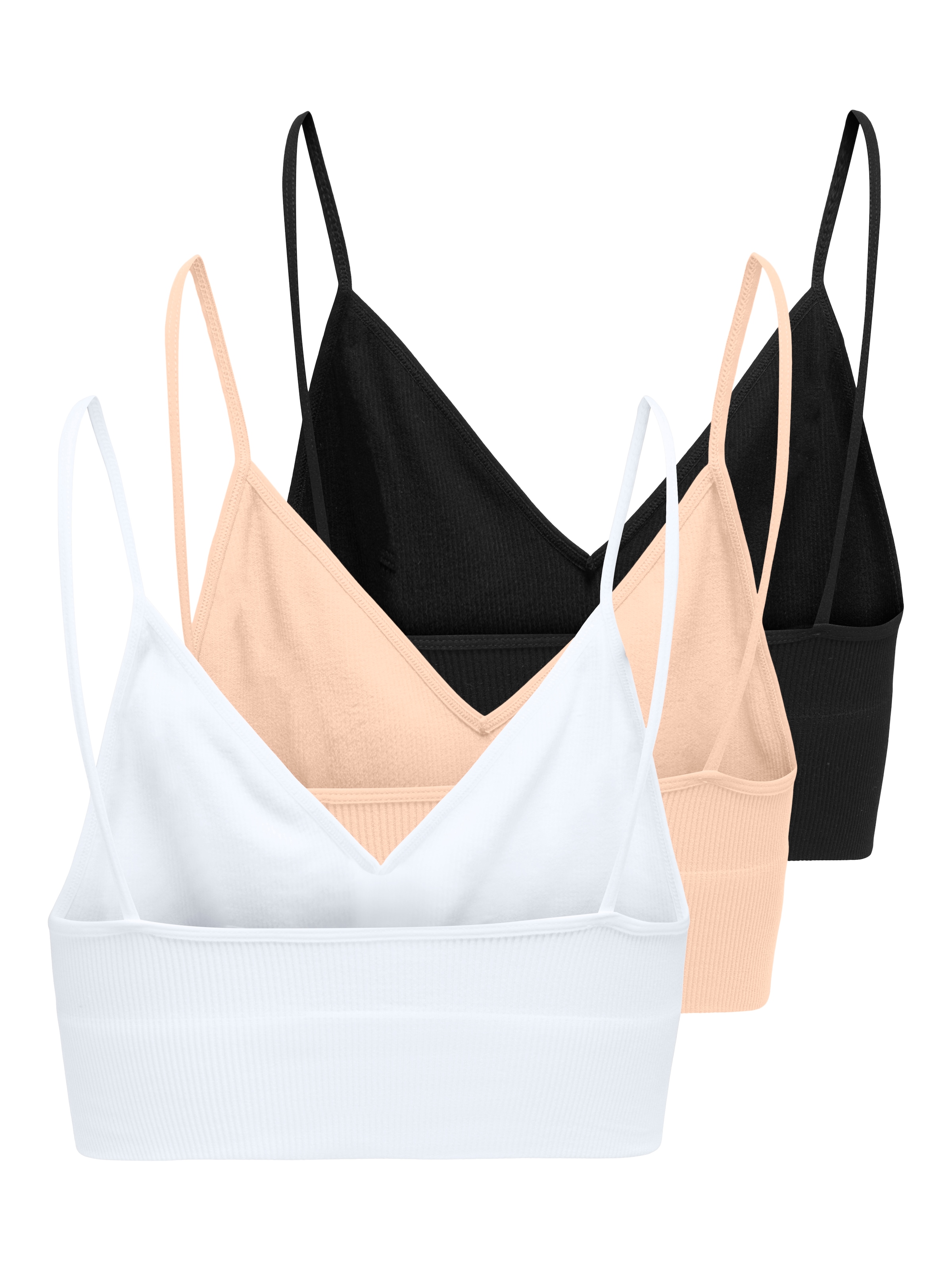 ONLY Bustier »ONLVICKY RIB S-L V-NECK 3-PACK TOP NOOS« Packung, 3 tlg. figurbetont, modisch, Materialmix, Jersey, Spaghettiträger