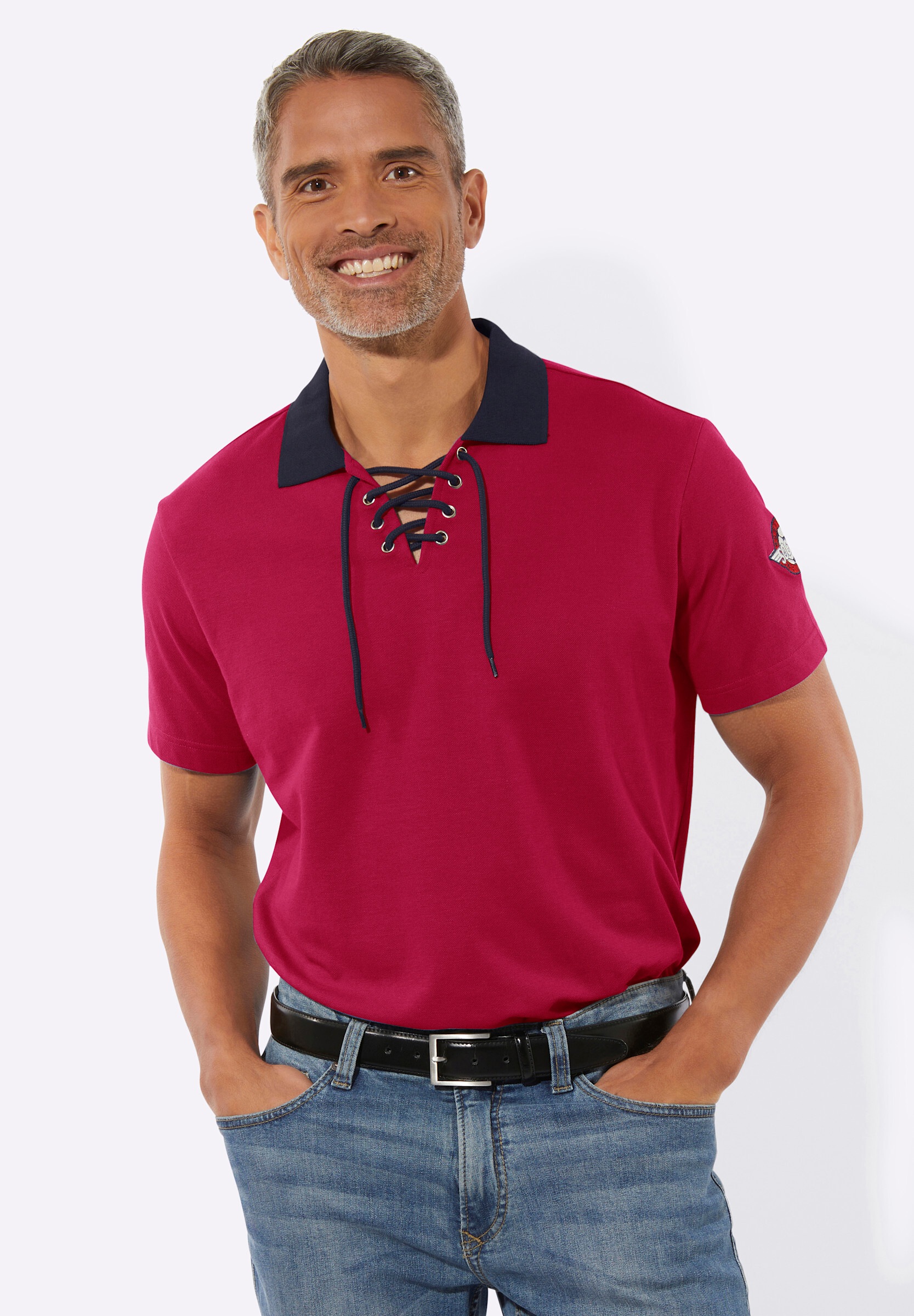 Sieh an! Poloshirt »Kurzarm-Poloshirt Poloshirt mit Schnürung am Ausschnitt«