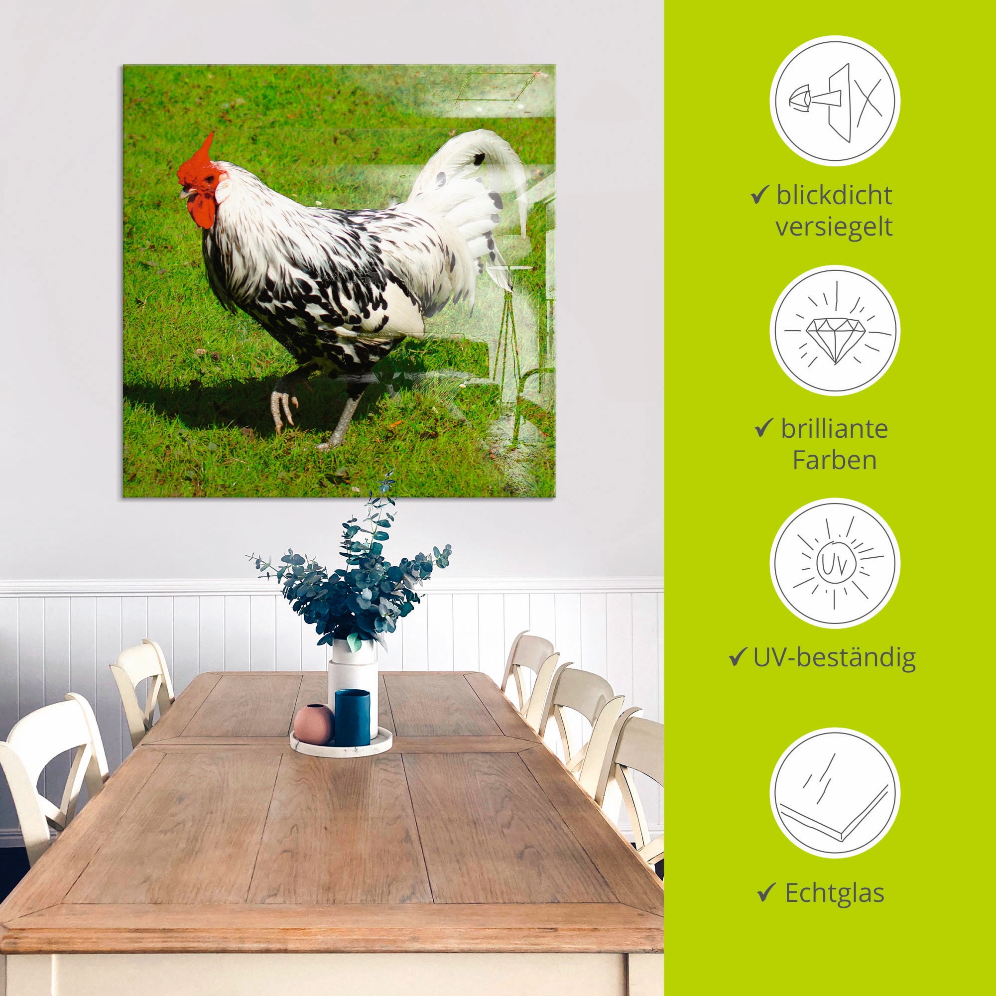 Artland Glasbild »Gepunktetes Huhn«, Vögel, (1 St.), in verschiedenen Größen