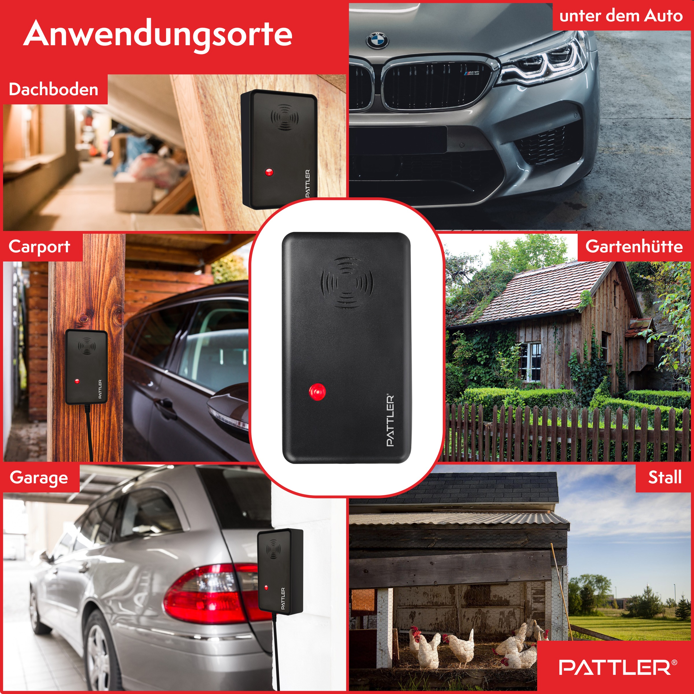 Pattler Ultraschall-Tierabwehr »Marderschreck mit  Hochfrequenztönen« 1 Gerät für ca. 60 m²