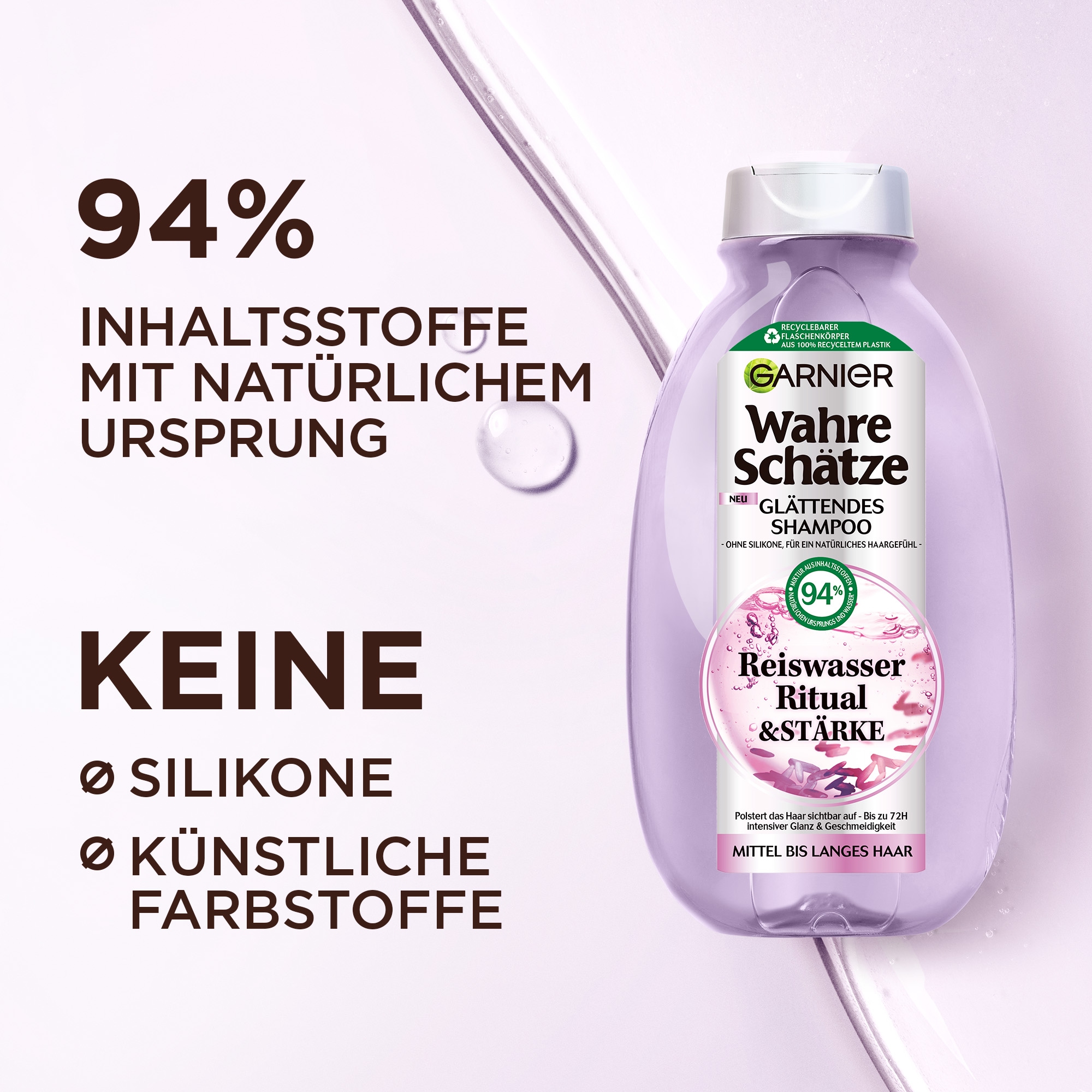 GARNIER Haarshampoo »WAHRE SCHÄTZE REISWASSER RITUAL SHAMPOO« mit Reiswasser und Stärke, ohne Silikone