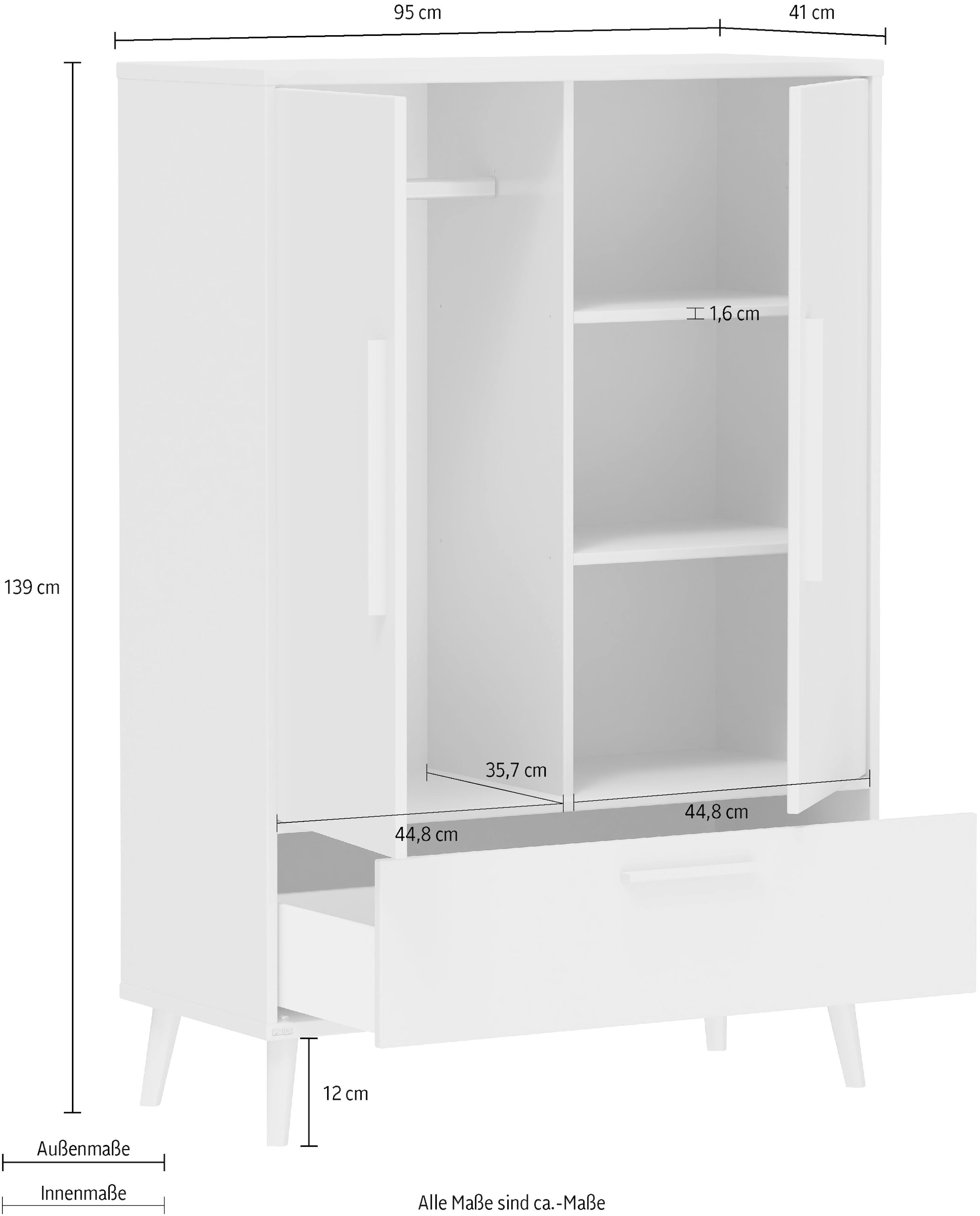 PAIDI Kleiderschrank »EEFJE in Beige mit Schublade und Türen, verschiedene Ausführungen« B/H/T ca. 95-123/139-204/41-57cm, mit 2 oder 3 Türen + Tiny-Variante,  stabiler Drehtürenschrank aus Holz, mit Soft-Close-Funktion