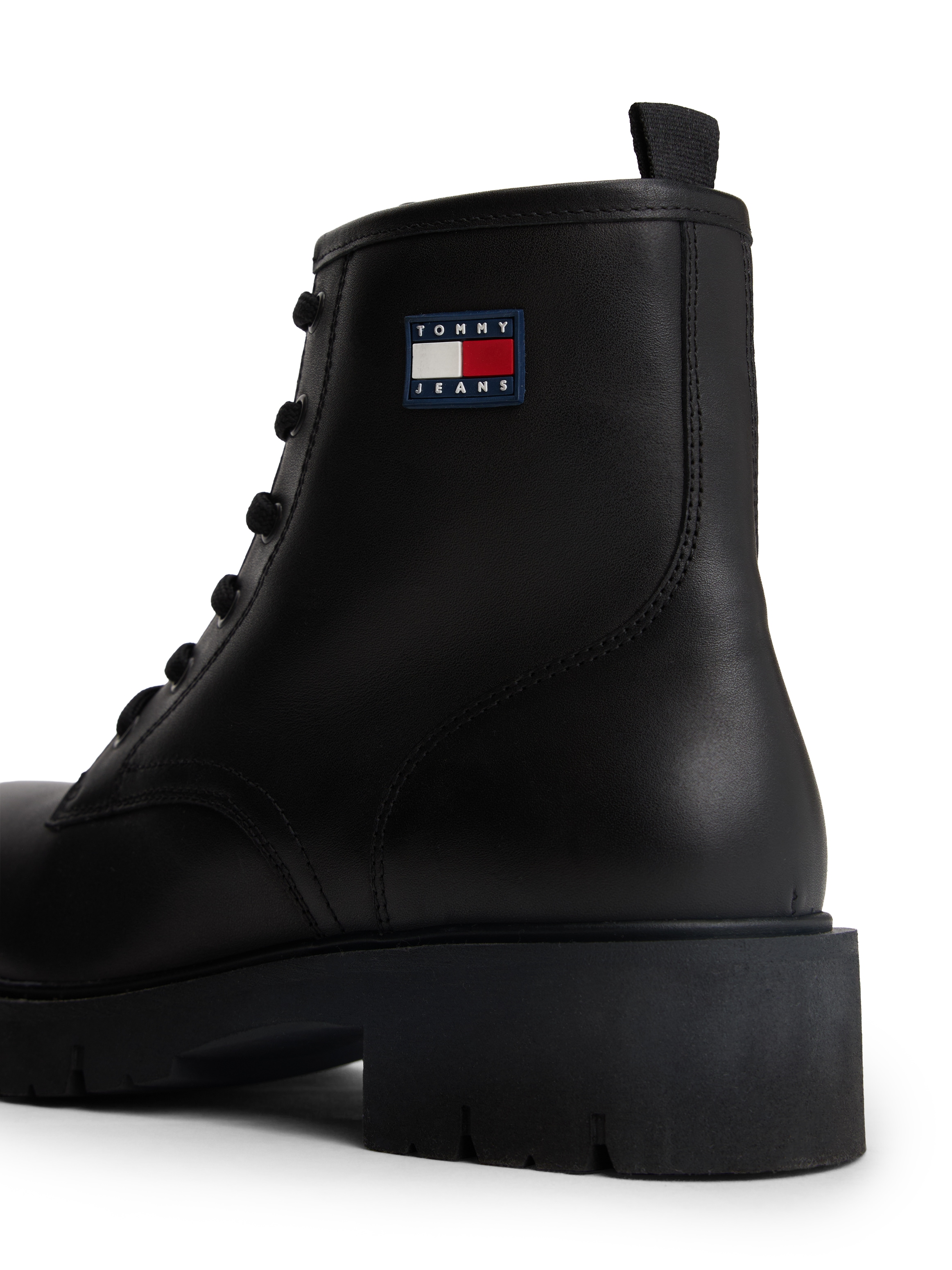 Tommy Jeans Schnürboots »TJW LACE UP LEATHER BOOT«  , Blockabsatz, Schnürstiefelette mit Logoflag an der Seite