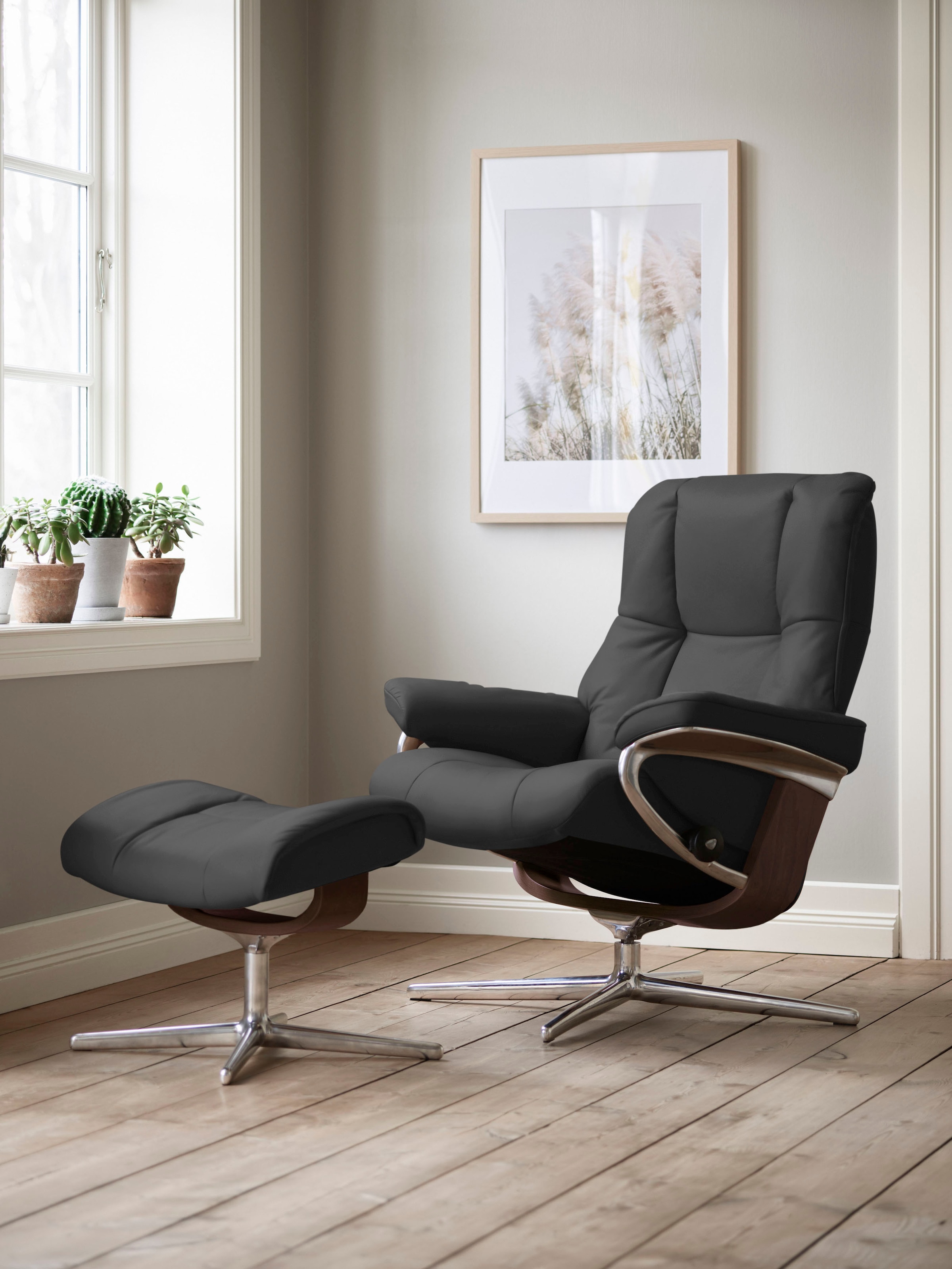 Stressless® »Mayfair« Set, Relaxsessel mit Hocker,  mit Hocker, mit Cross Base, Größe S, M & L, Holzakzent Braun