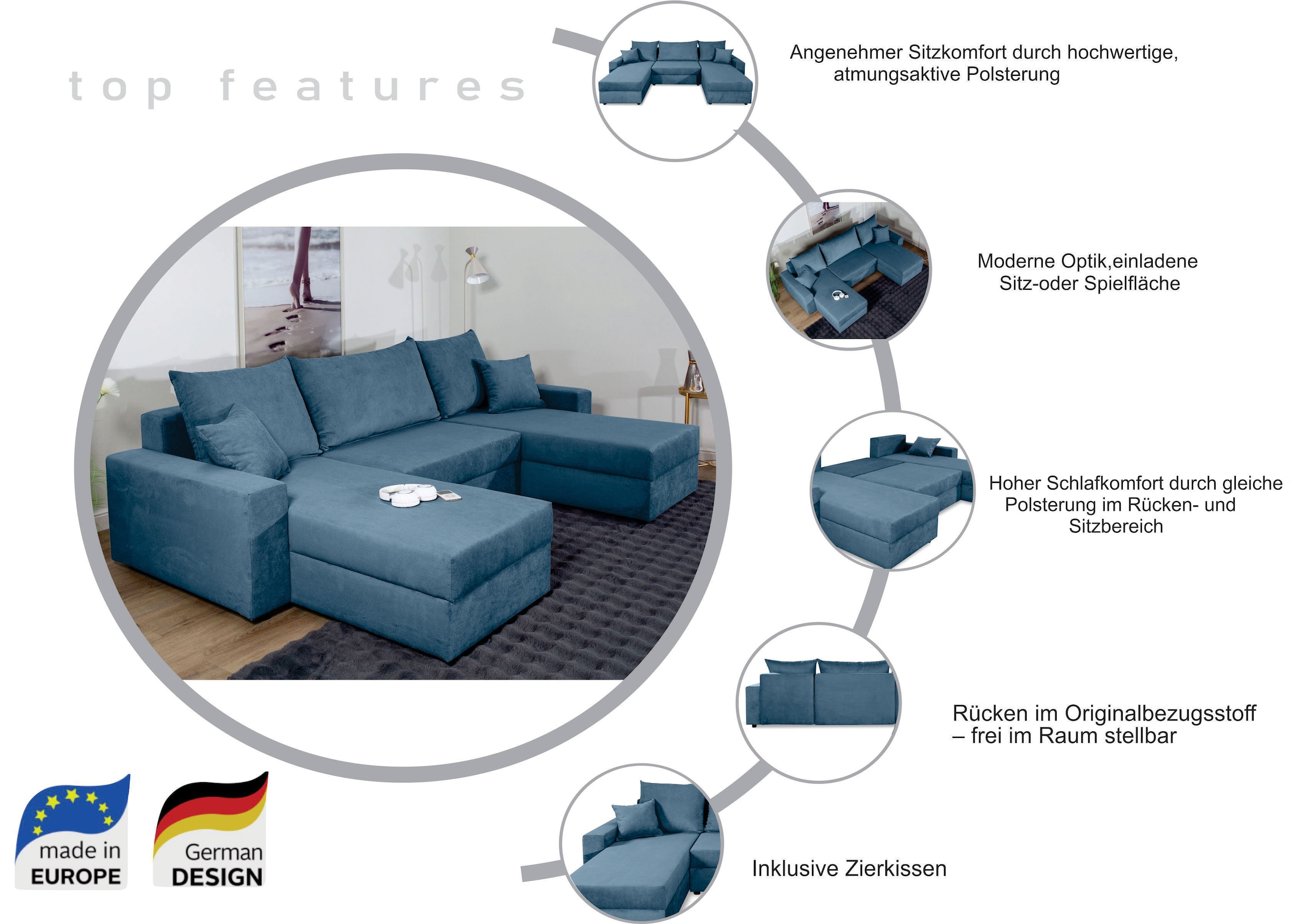 COLLECTION AB Wohnlandschaft »Pico U-Form«, Wohnlandschaft,2 X Ottomane,Polyätherschaum Polsterung