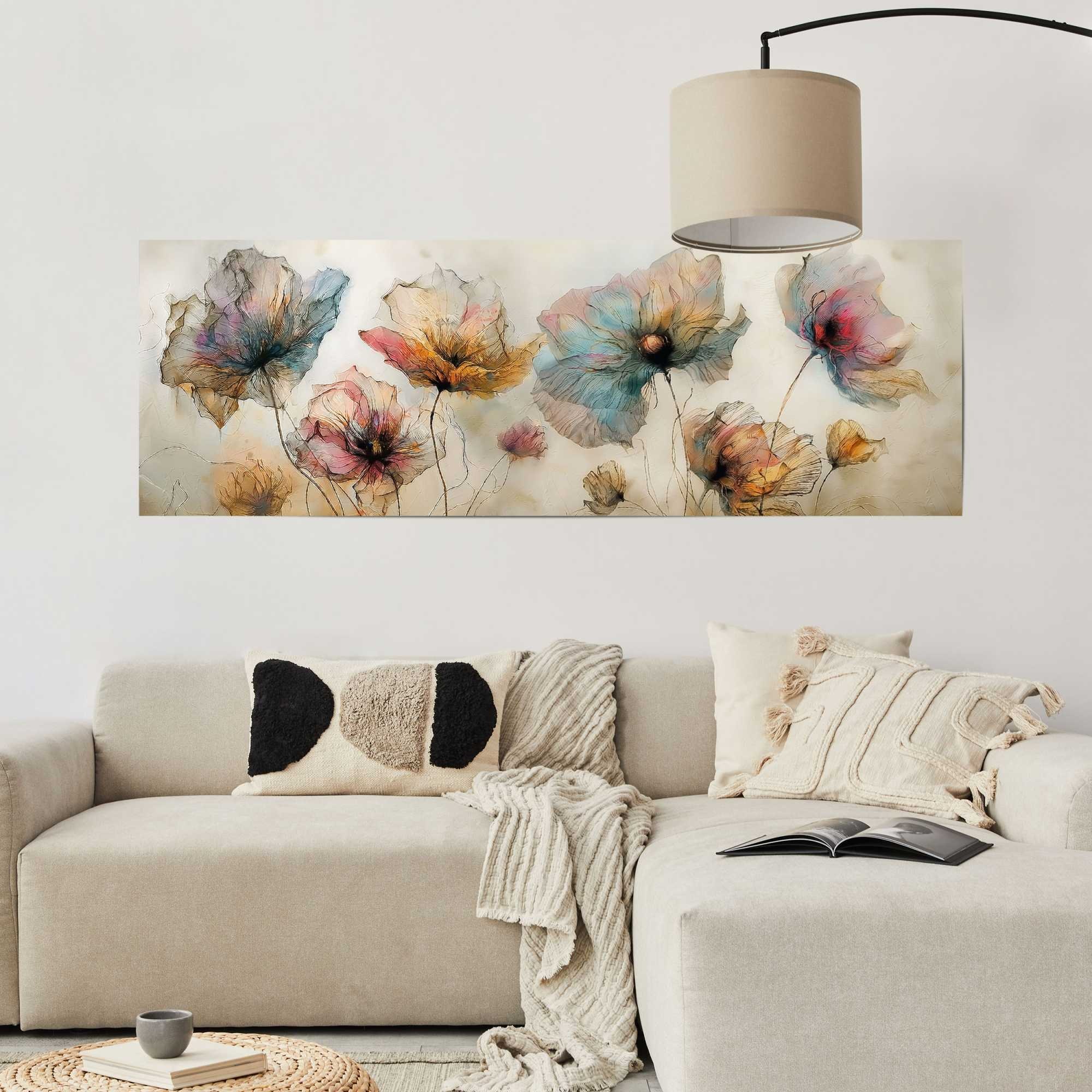 Reinders! Poster »Aquarell Blumen« Wohnzimmer - Beige - 170 gr.  Papier - Blumen und Pflanzen - 158x53 cm