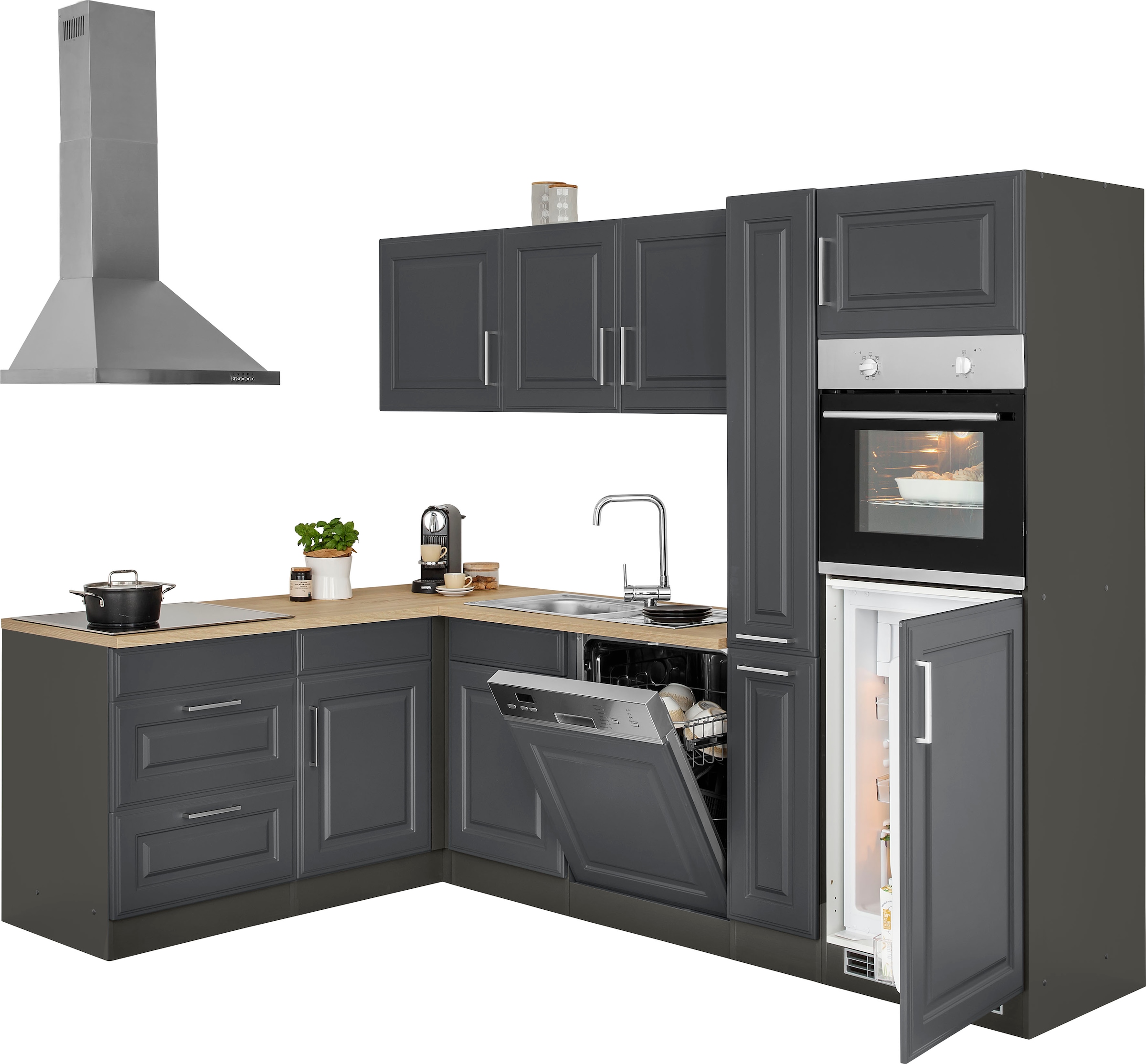 KOCHSTATION Winkelküche »KS-Stockholm« mit E-Geräten,260 x 170 cm, mit hochwertigen MDF Fronten