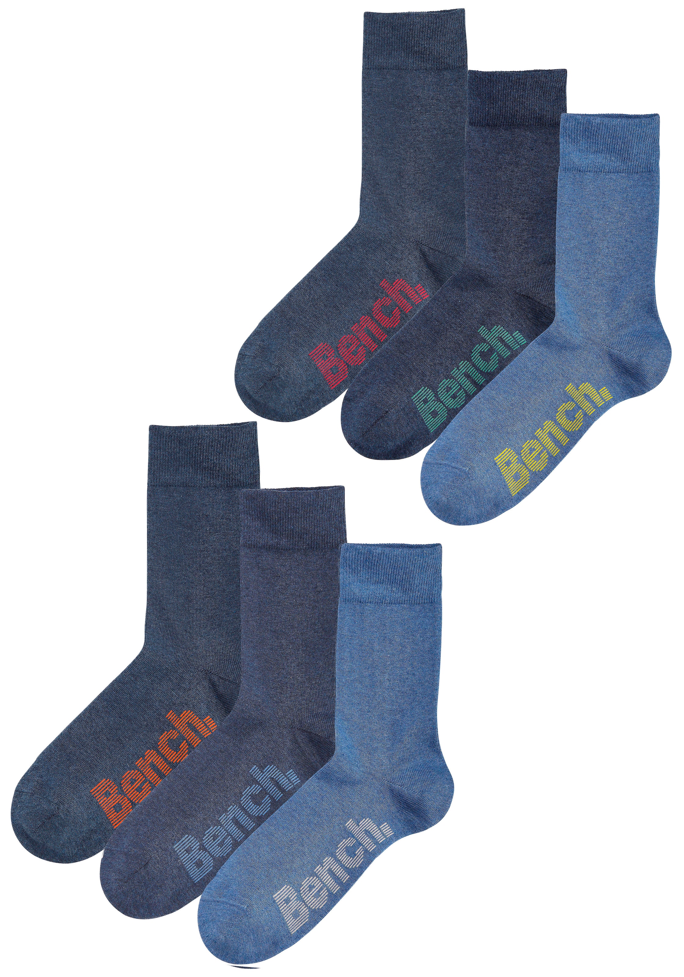 Bench. Socken, (Box, 6 Paar), mit verschiedenfarbigen Logos bei