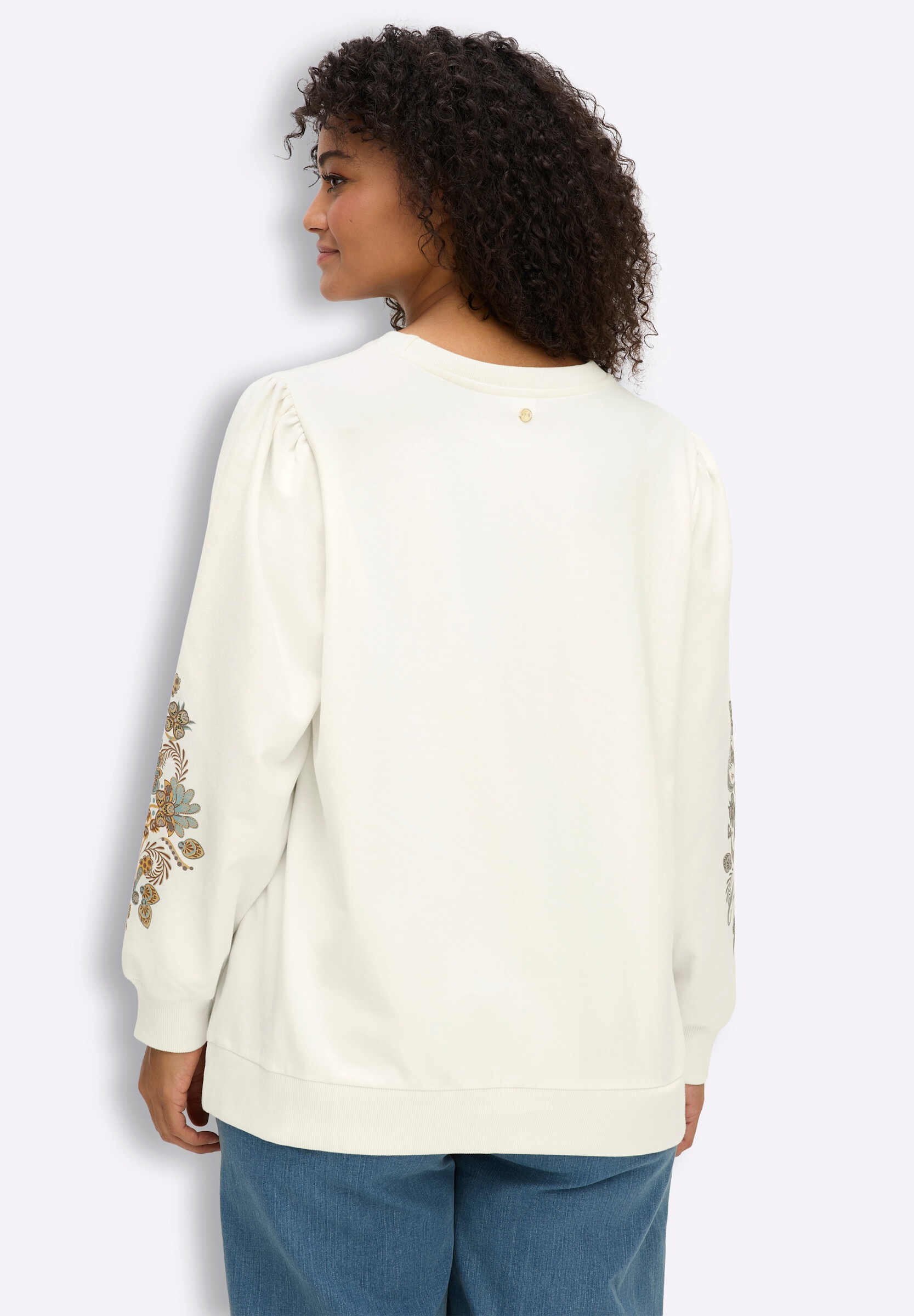Sheego Sweatshirt »Sweatshirt Sweatshirt mit Blumenprint am Ärmel«
