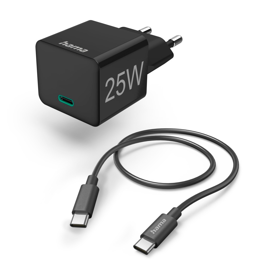 Hama USB-Ladegerät »Mini Ladeset, Ladeadapter und Ladekabel, USB C, 25W PD,  Schwarz«, (2 St.) ➥ 3 Jahre XXL Garantie | UNIVERSAL
