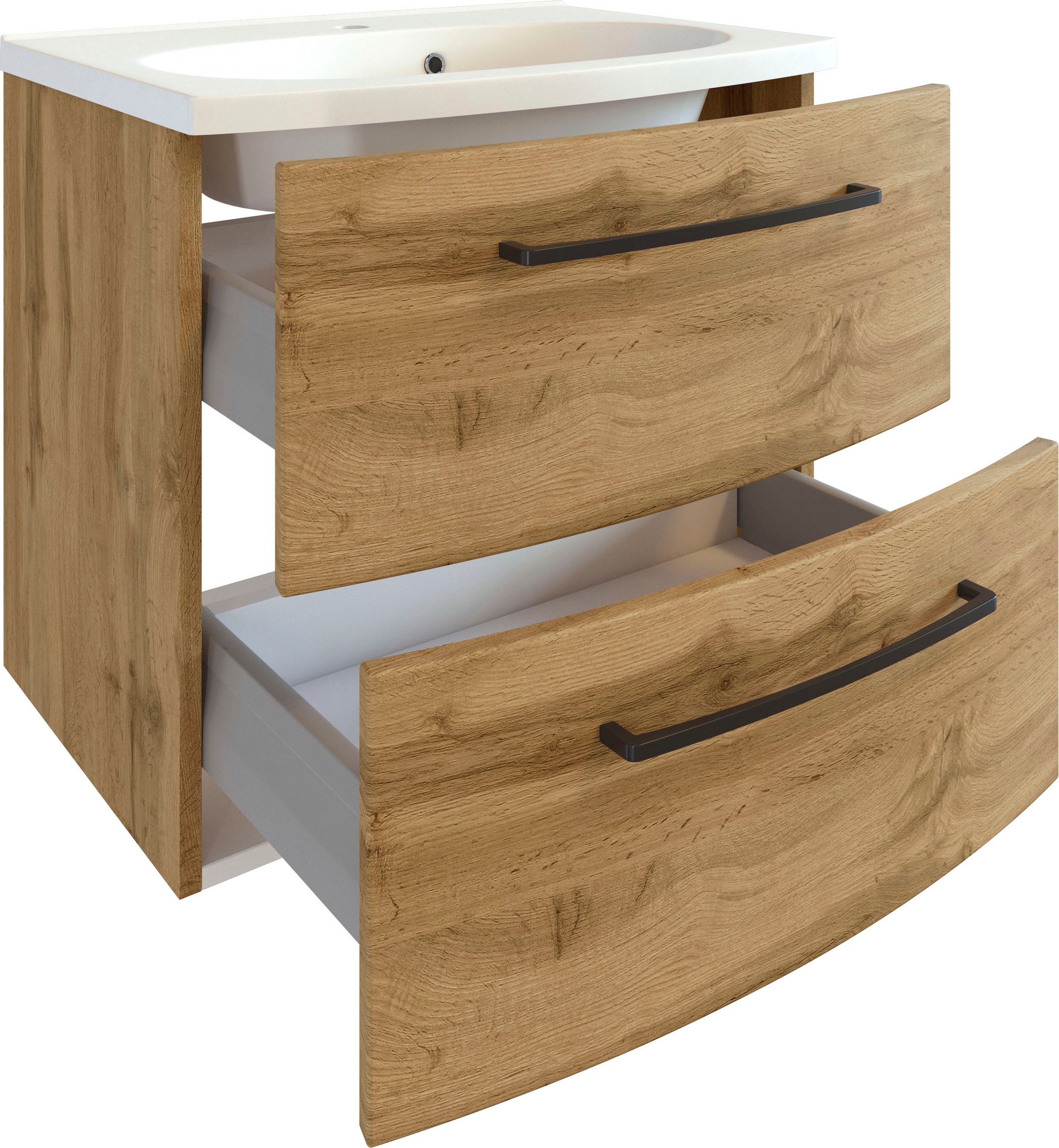 welltime Badmöbel-Set »Chicago«, (5 St., Spiegelschrank, Waschtisch, Hängeschrank, Unterschrank, Seitenschrank)