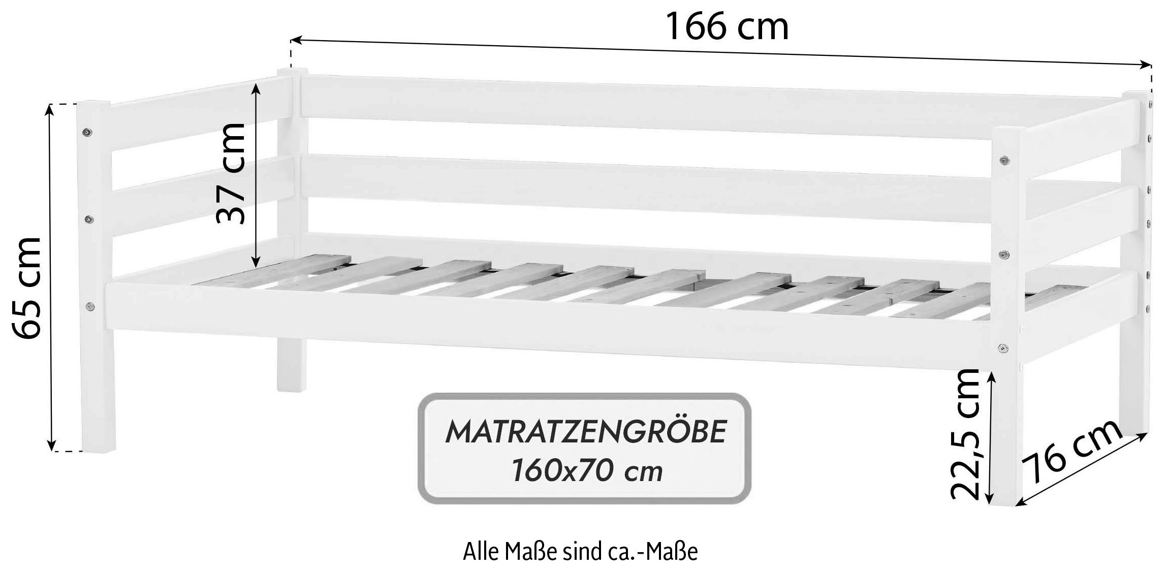 Hoppekids Einzelbett »ECO Comfort Kinderbett, Kiefer Massivholz, Jugendbett inkl. Rollrost«, 70x160 cm, wahlweise in verschieden Farben/ Matratze/ Absturzsicherung