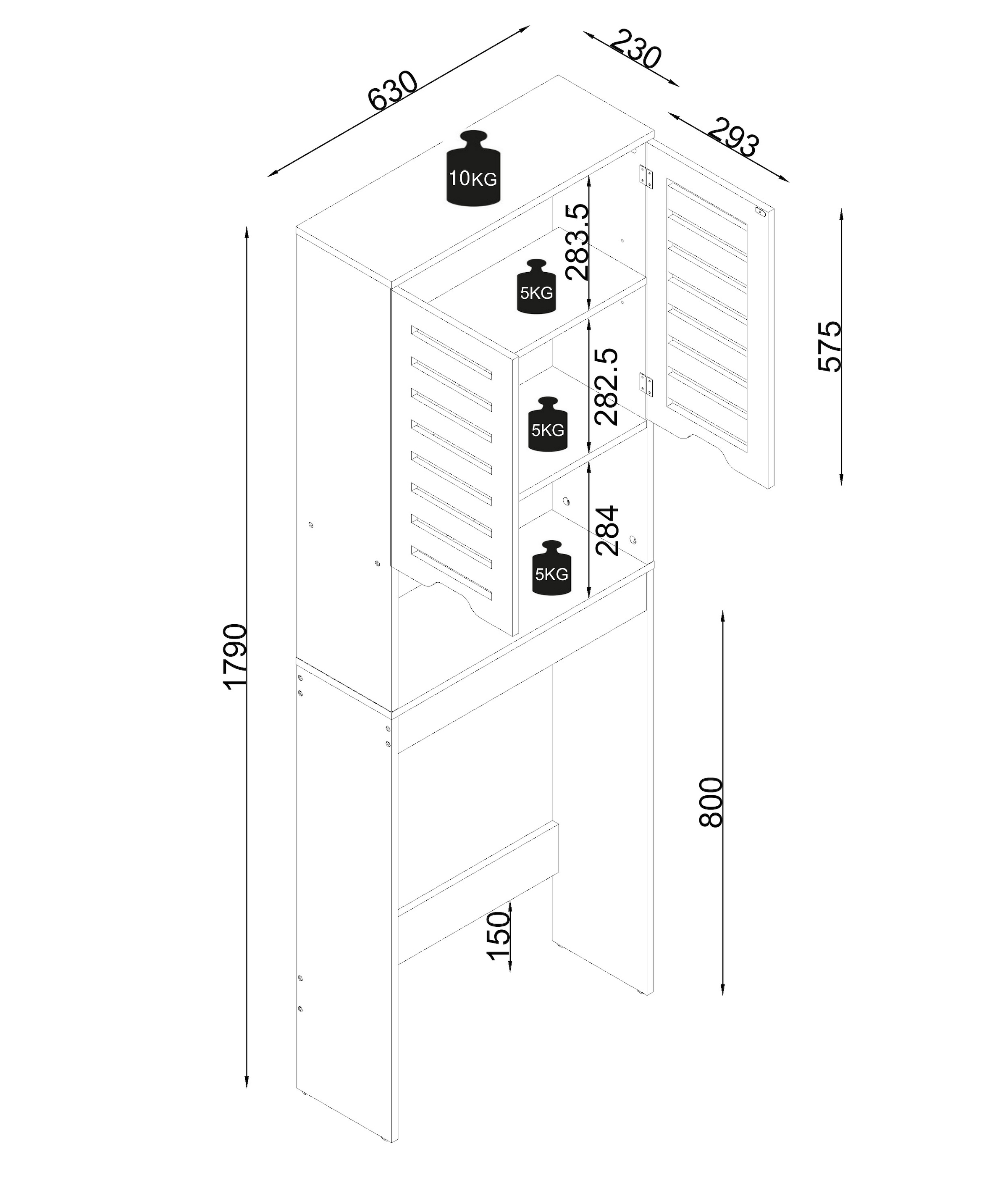 VCM Waschmaschinenumbauschrank »Überbauschrank Waschmaschine Überbau Schrank Flonali« 1 Stk. tlg.