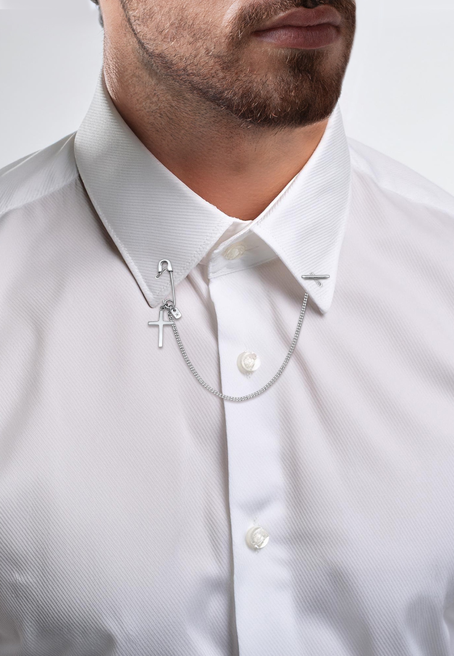 Kuzzoi Schmuckset »Schmuckzubehör Kragenkette Kreuz Sicherheitsnadel 925 Sterling Silber«