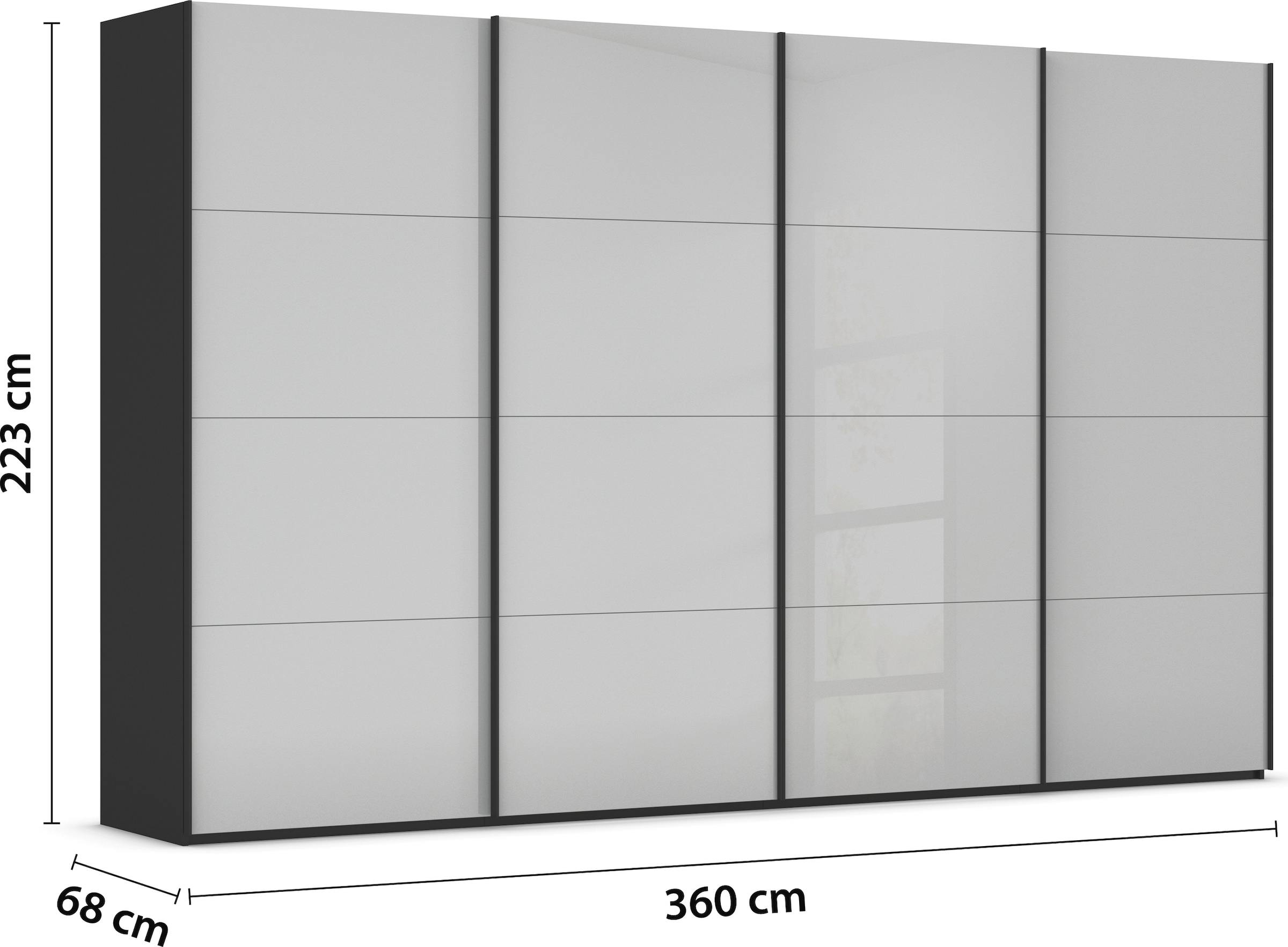 rauch Schwebetürenschrank »Kleiderschrank Schrank Garderobe Schlafzimmerschrank SCALE-FYRA«, edle viergeteilte Türen mit Glas-Front viele Farben MADE IN GERMANY