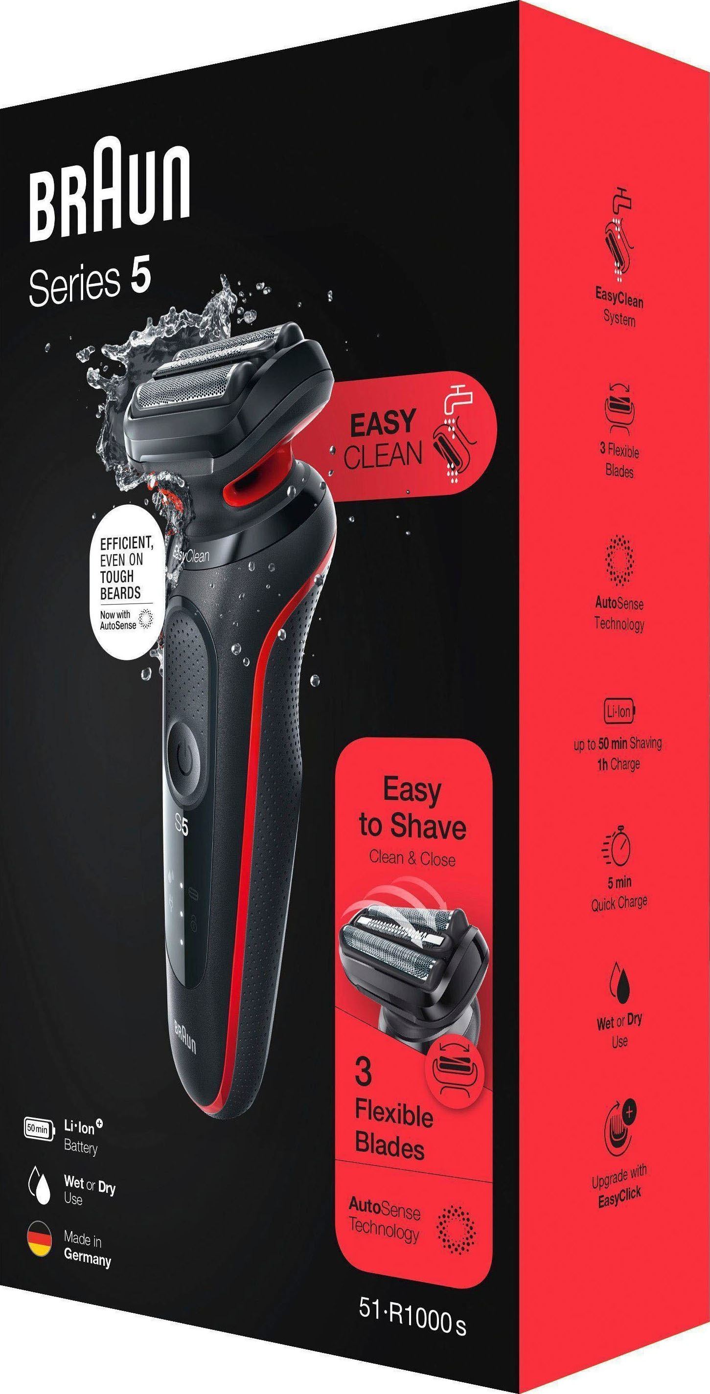 Braun Elektrorasierer mit XXL EasyClean, Jahren 5 Wet&Dry Garantie 3 »Series 51-R1000s«