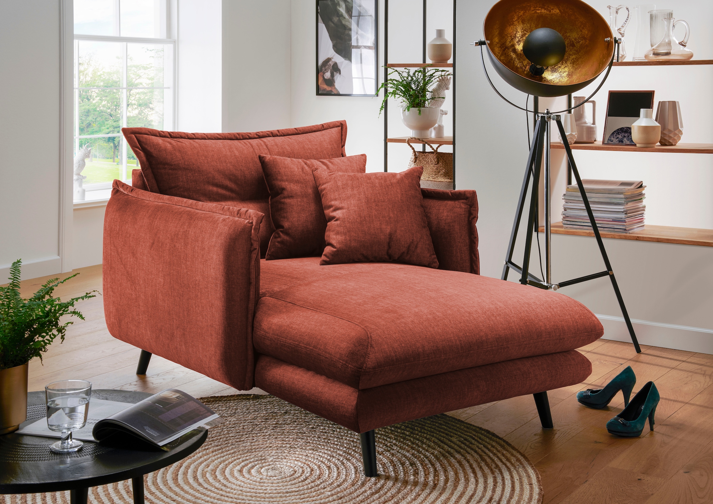 Home affaire Loveseat "Levke, 111 cm breit, modern und bequem" Velours, inkl. Rücken- und Zierkissen