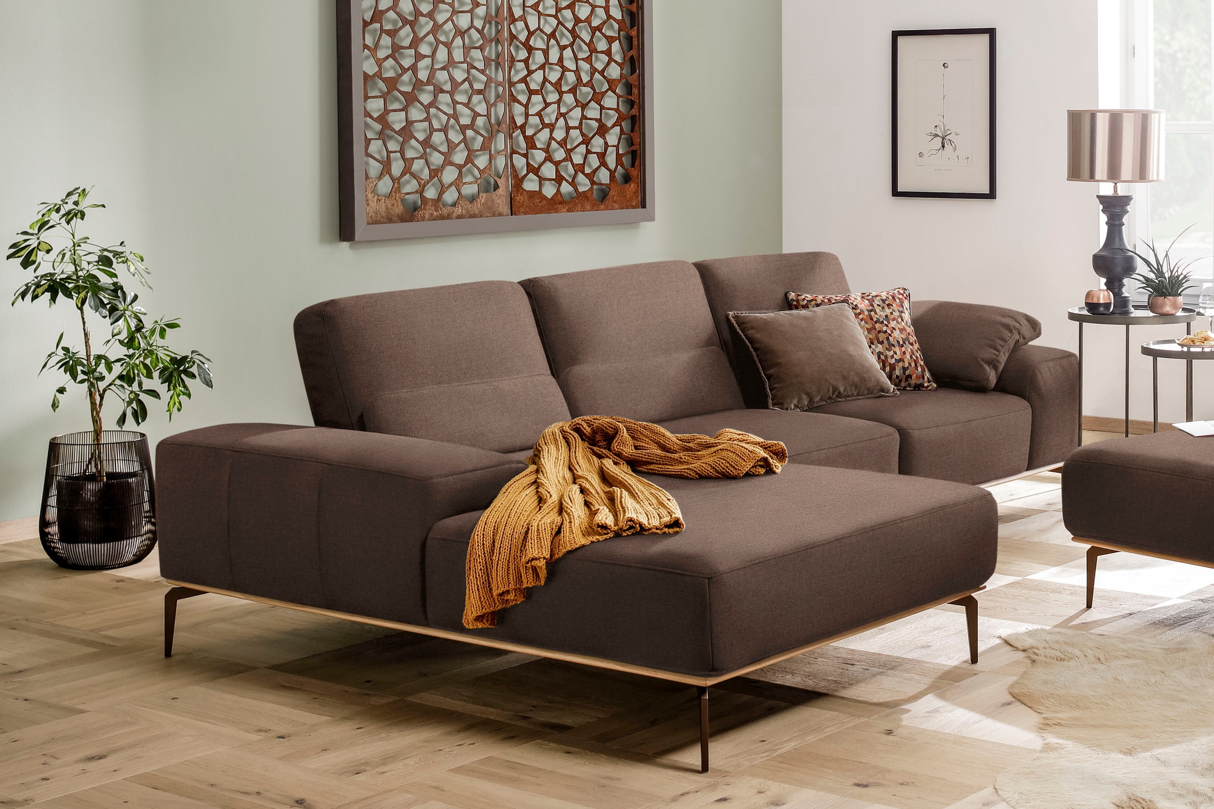 W.SCHILLIG Ecksofa »run«, mit Holzsockel, Füße in Bronze pulverbeschichtet, Breite 299 cm