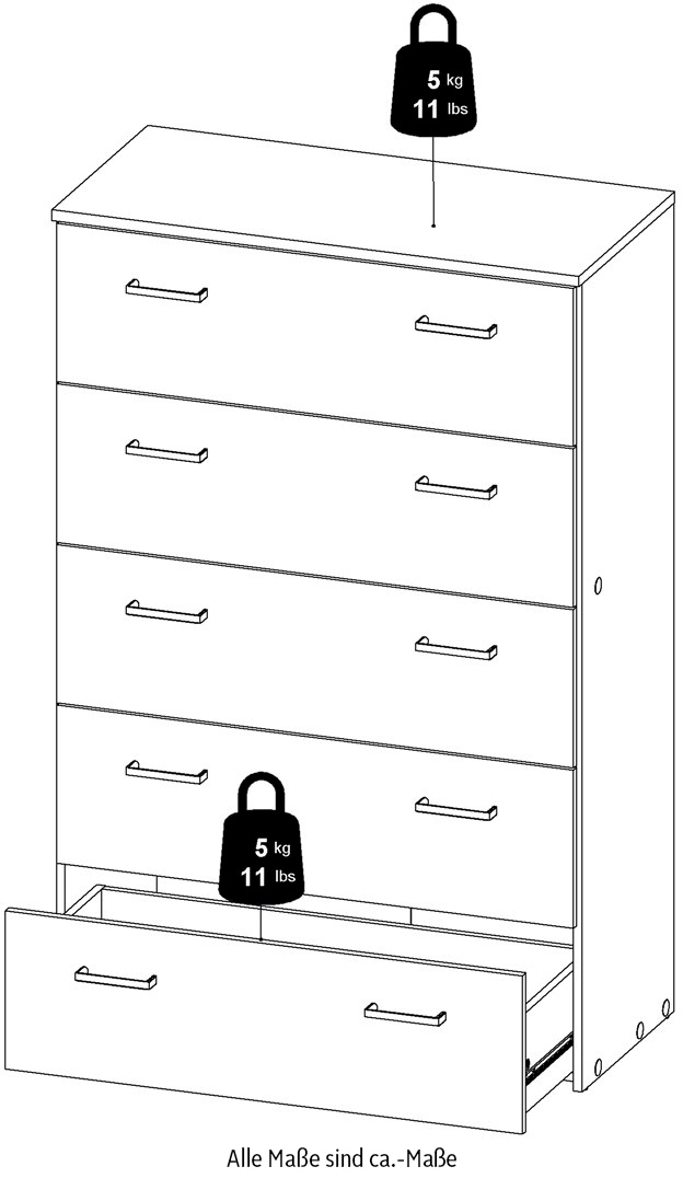 Home affaire Sideboard »Space Kommode, Aufbewahrung, Schubladenschrank«, 5 Schubladen, viel Stauraum, Breite 74 cm, Höhe 115 cm