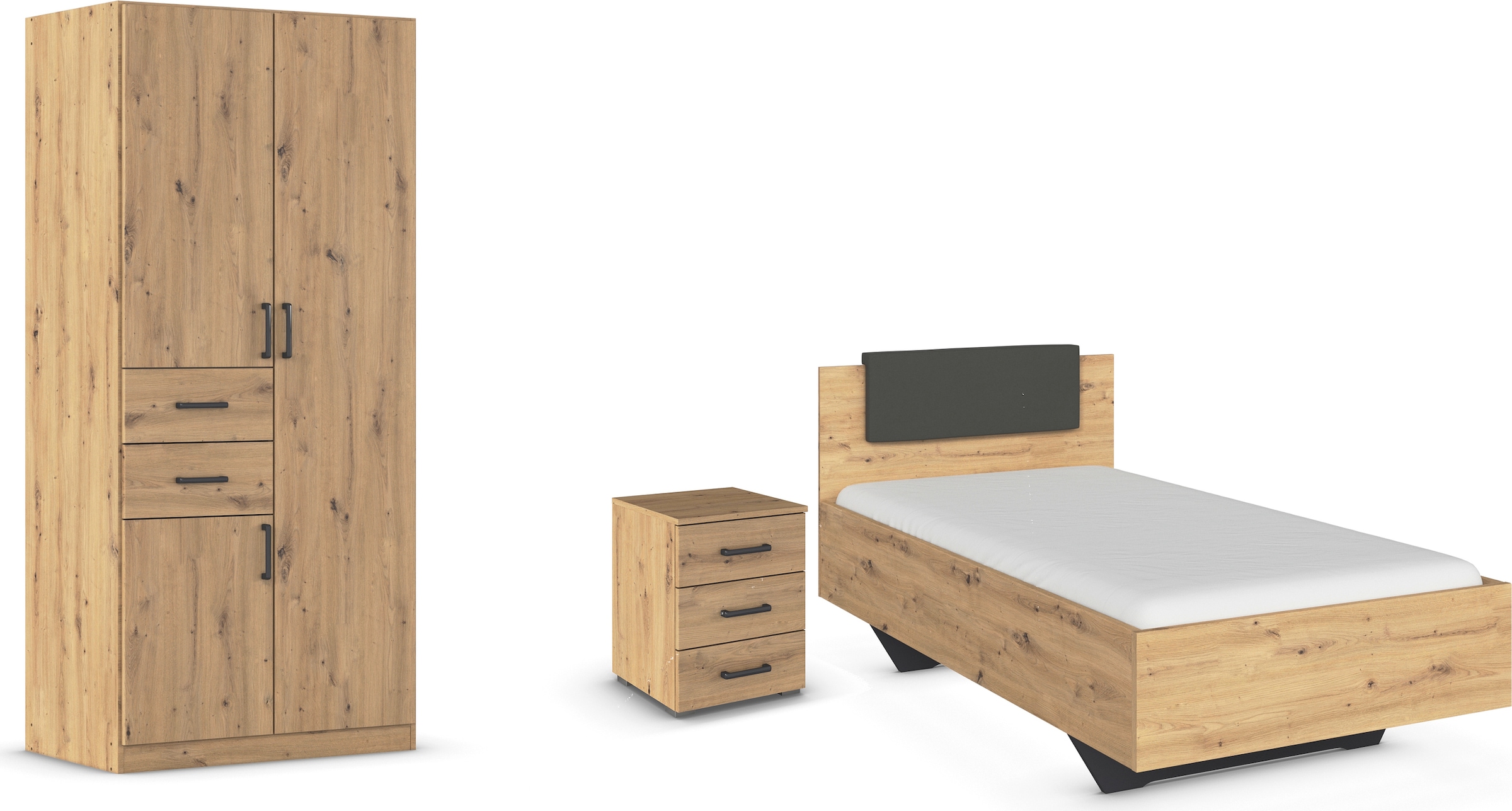 rauch Schlafzimmer-Set »Komplettzimmer Komplettschlafzimmer Schlafzimmer-Set (3-St.) MAIKA« Set, 3 Stk. tlg. Schrank 3 Breiten, 2 Höhen, Bett 100 cm,  Nachttisch MADE IN GERMANY