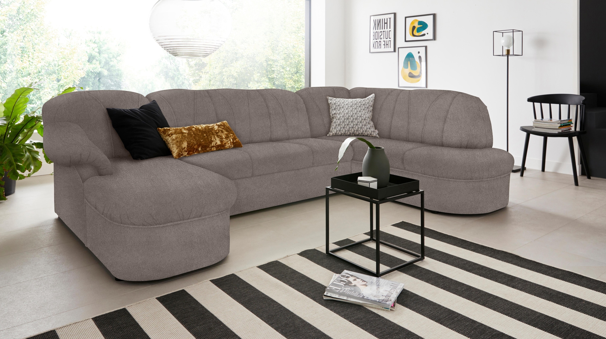 DOMO collection Wohnlandschaft »Pegnitz, zeitlos und modern, mit attraktiver Rückensteppung, U-Form« wahlweise mit Bettfunktion