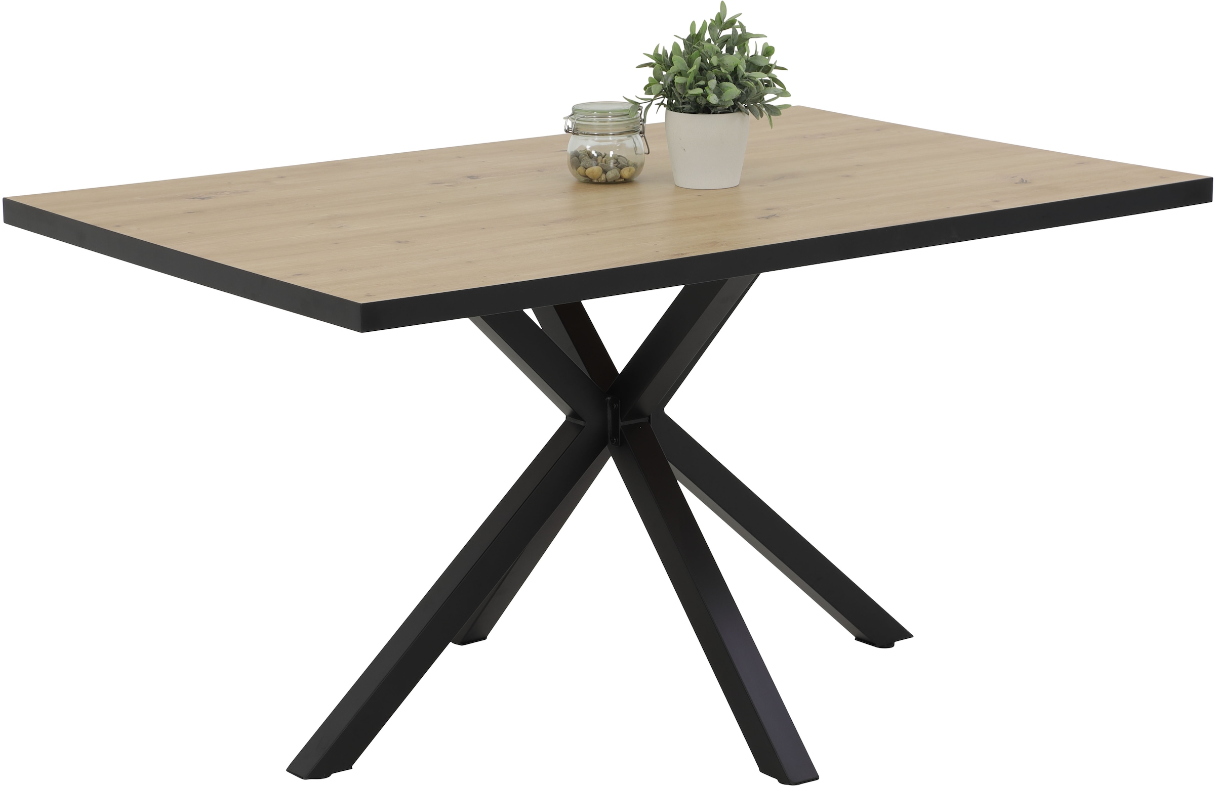 HELA Essgruppe »SPREE« 4 Stk. tlg. Esstisch 140x90 cm mit Dickkante, Microfaserbezug,