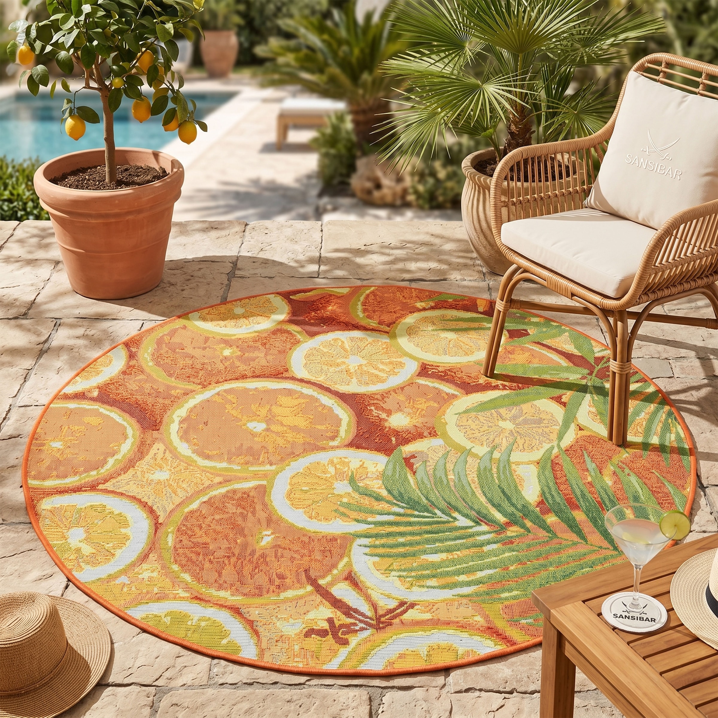 Sansibar Teppich »Rantum Beach 001« rund 5 mm Höhe Flachgewebe, modernes Sommer Design, In- und Outdoor geeignet