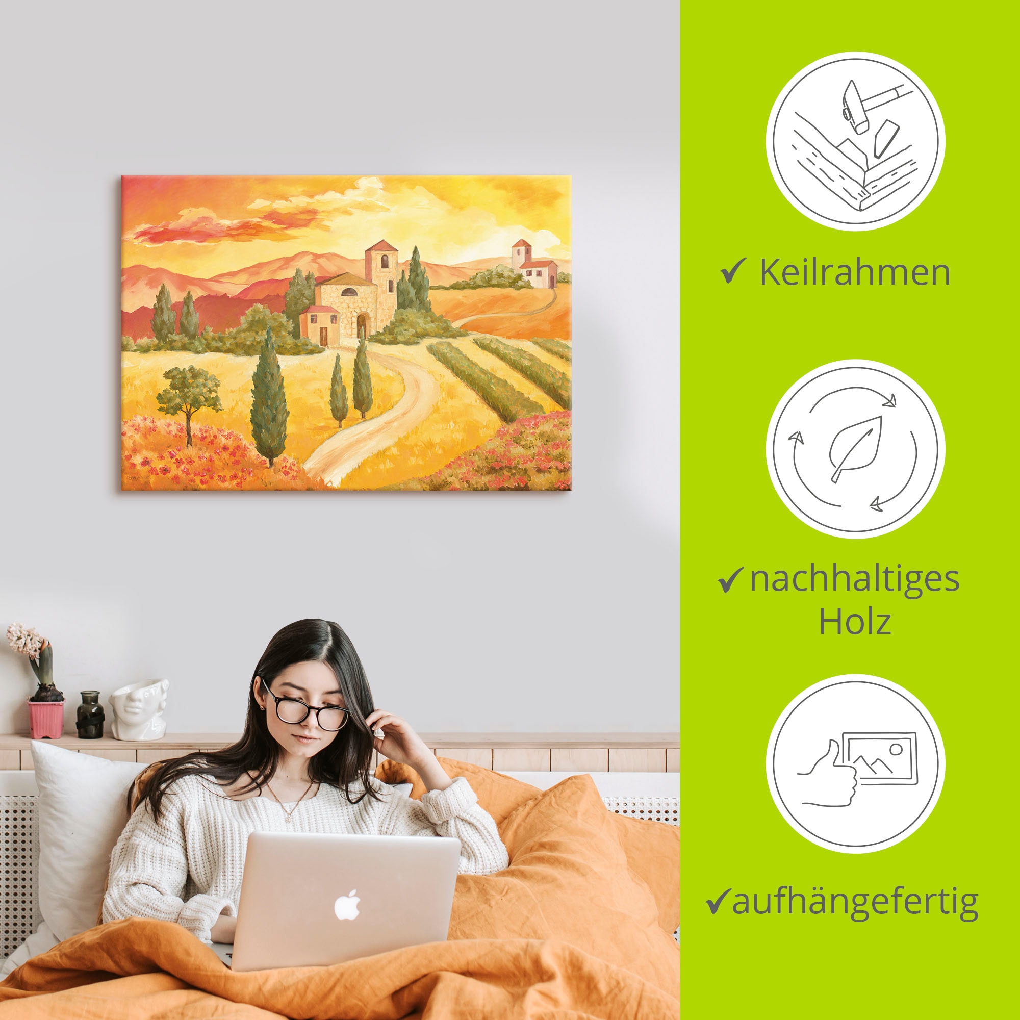 Artland Leinwandbild »Landschaft VII_gelb« 1 Stk. tlg. auf Holzrahmen gespannt