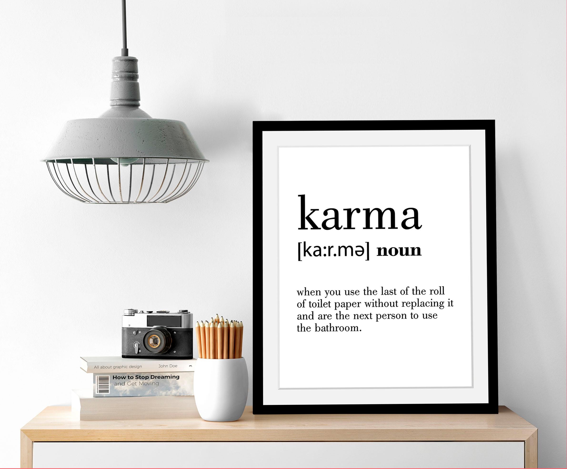 queence Bild »Karma«, Schwarz-Weiß-Schriftzug-Motivationsbilder, HD Premium Poster-Druck inkl. Holzrahmen