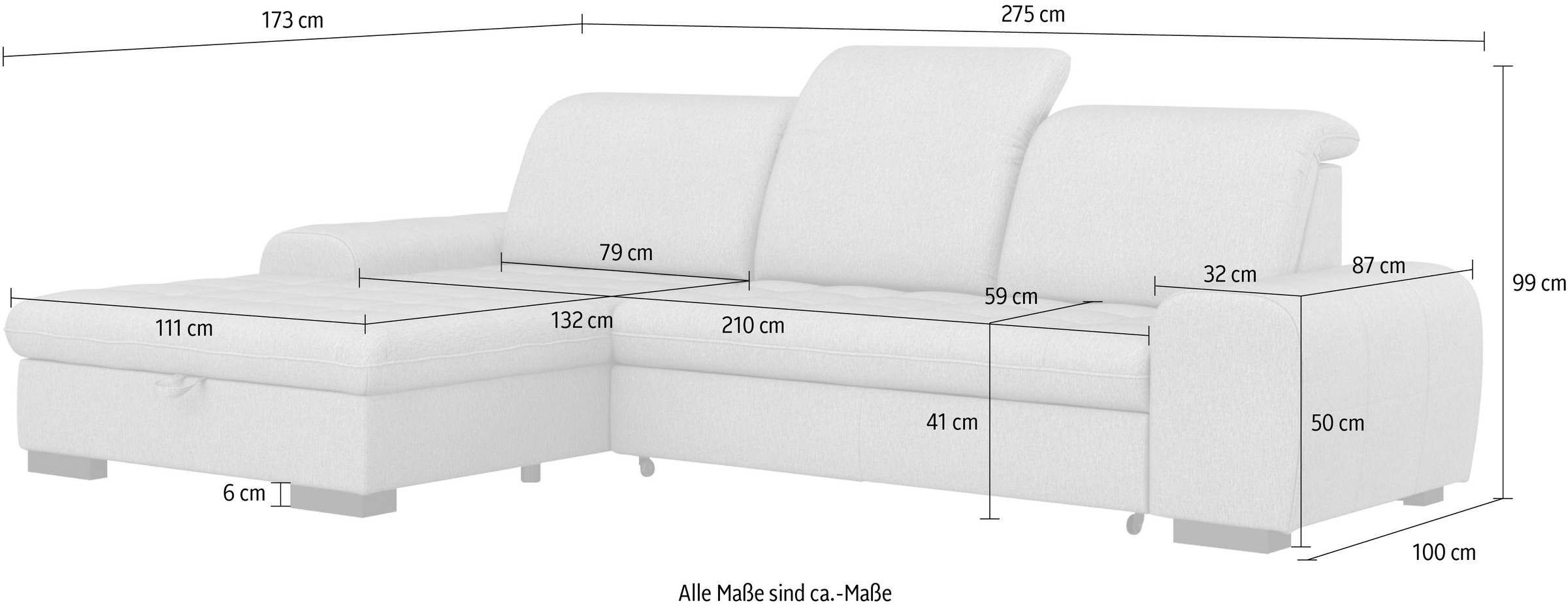 sit&more Ecksofa »Luxor L-Form«, wahlweise mit Bettfunktion, Bettkasten und Kopfteilverstellung