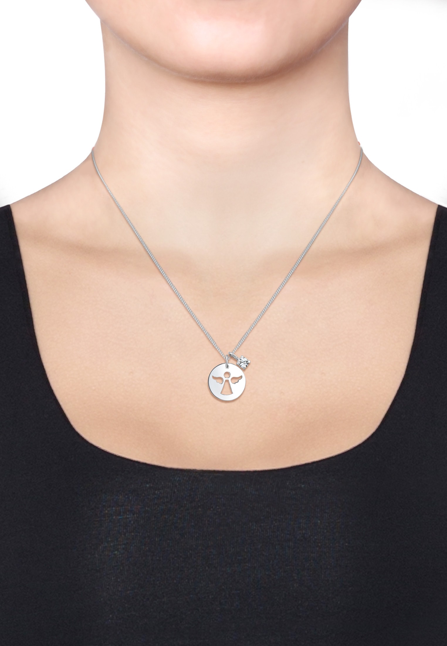 Elli Silberkette »Halskette Engel Glas Kristalle Weiß 925 Sterling Silber«