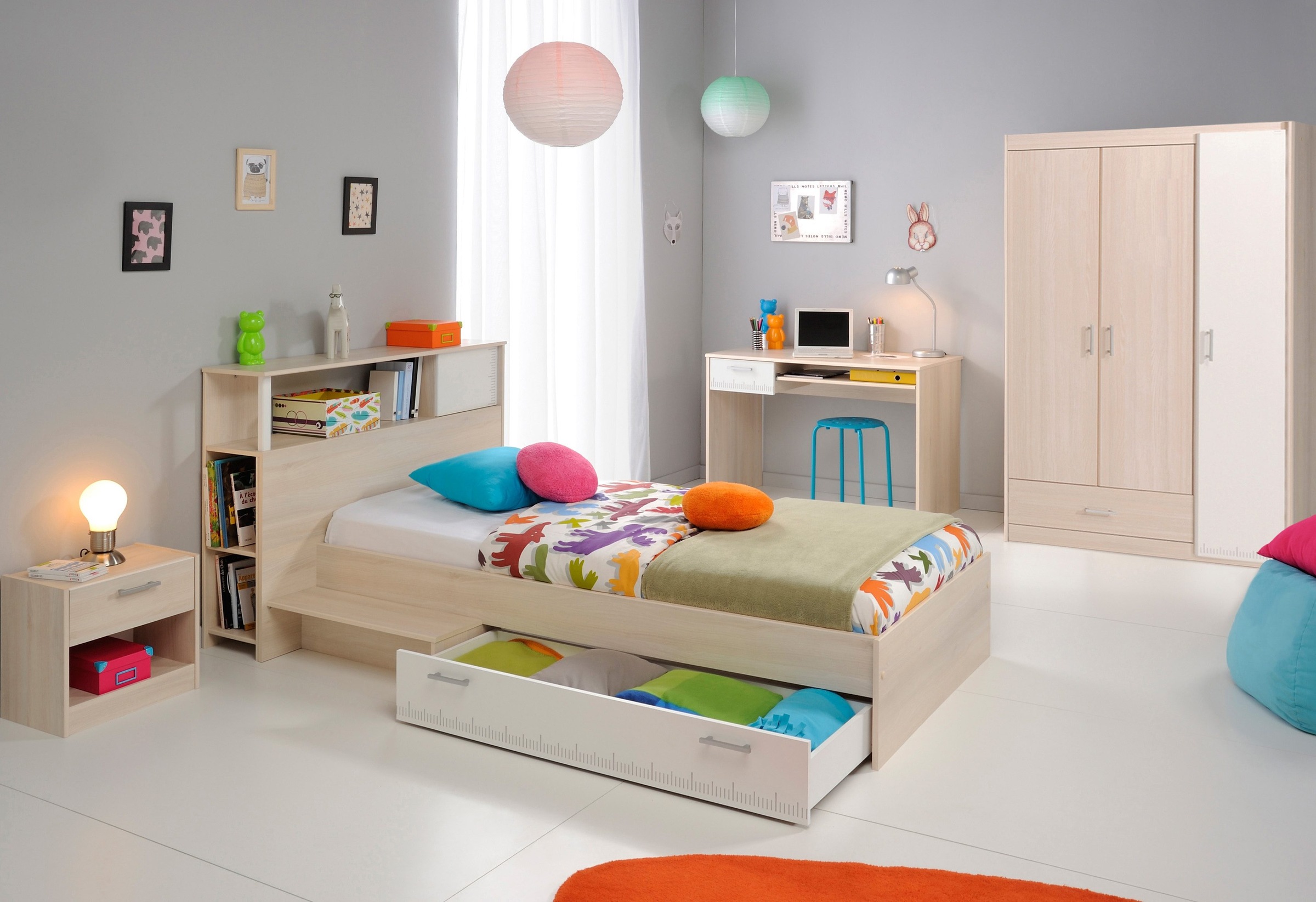 Parisot Jugendzimmer-Set »Charly«, (Set, 6 tlg., Schrank, Bett, Regal, Nachttisch, Schreibtisch)