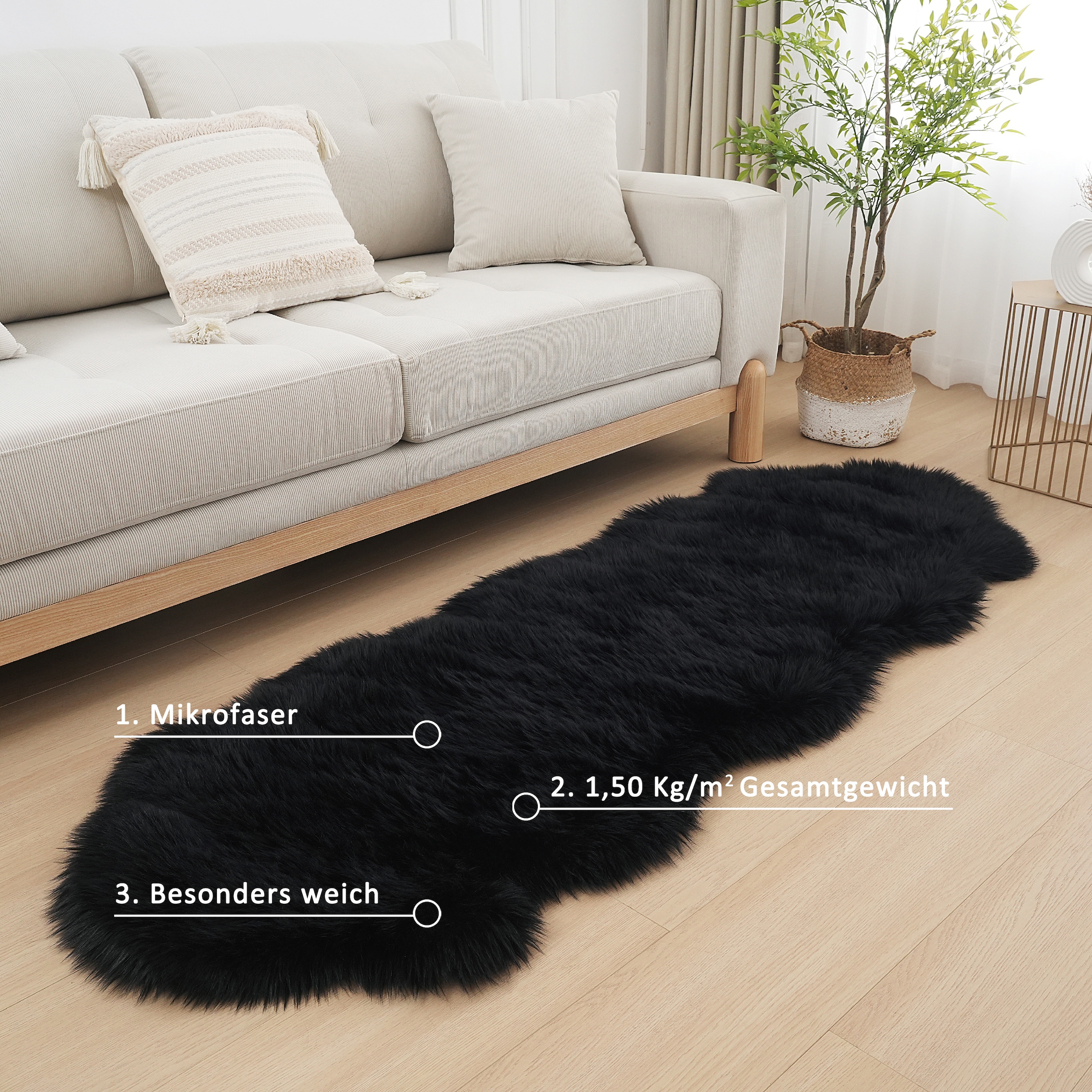 Home affaire Fellteppich »Dena Teppiche, Fellform, waschbar«, fellförmig, 60 mm Höhe, Kunstfell, weich, Uni-Farben, Wohnzimmer, Schlafzimmer, Esszimmer