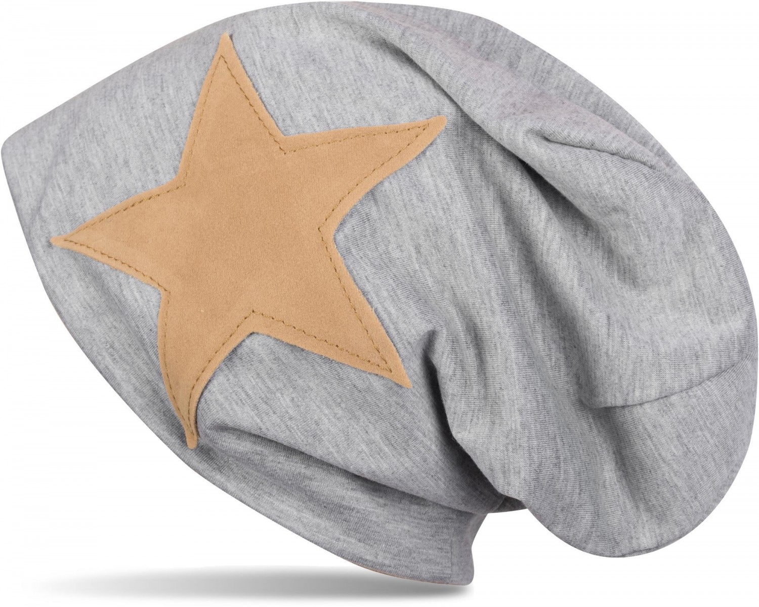 styleBREAKER Beanie »Beanie mit aufgenähtem Kunstleder Stern« 1 Stk.