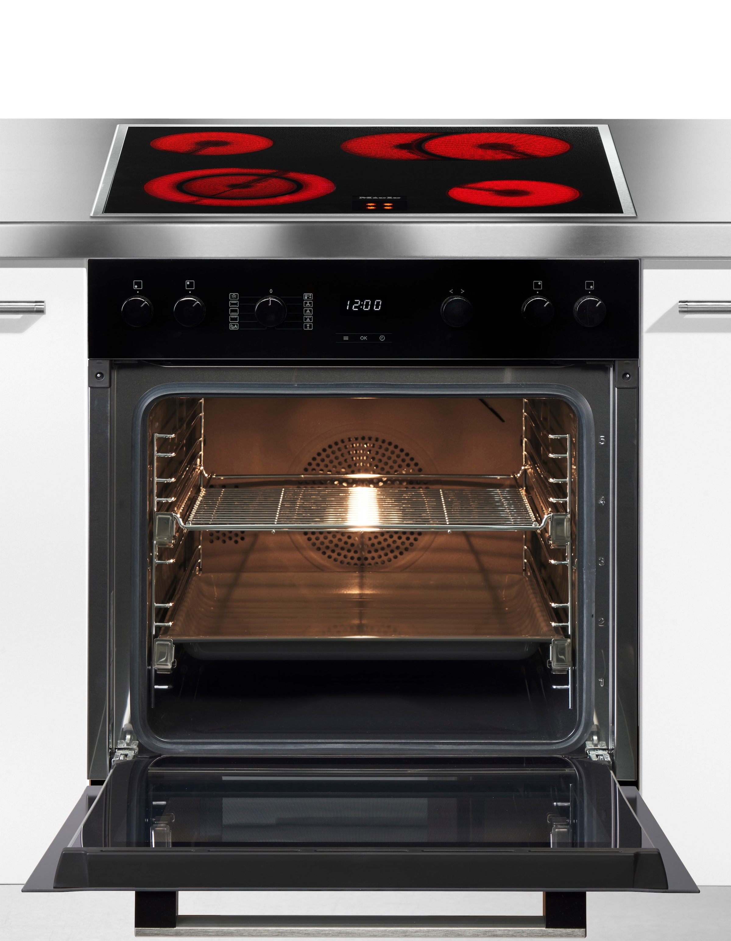 Miele Elektro-Herd-Set »H2459 E D OBSW + KM 6003 LPT« mit Teleskopauszug nachrüstbar Herd-Set - Herd mit 2 FlexiClip-Auszügen sowie Elektrokochfeld