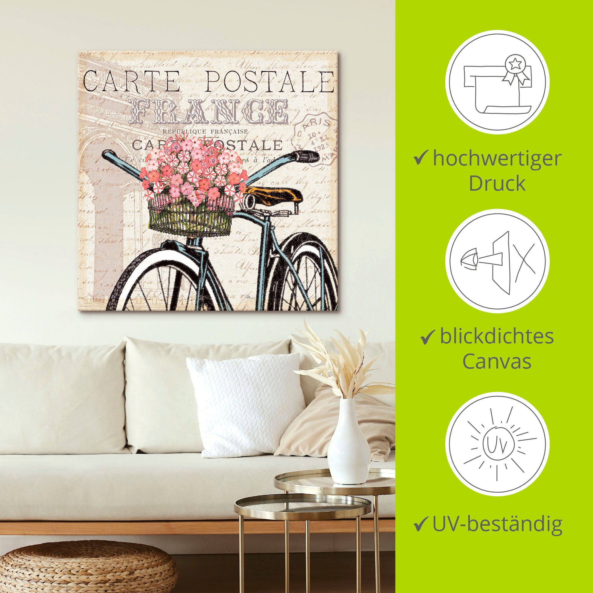 Artland Leinwandbild »Paris Fahrt II« Fahrräder 1 Stk. tlg. auf Holzrahmen gespannt
