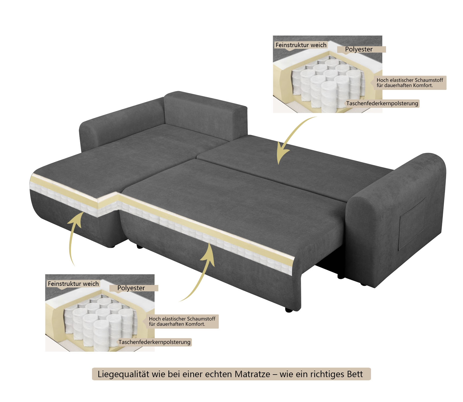 OTTO home Ecksofa »JONAA L-Form, 241cm - OTTO. Verlässliche Qualität.« 133/200cm, Recamiere links/rechts, Bettkasten, Cord u. Struktur