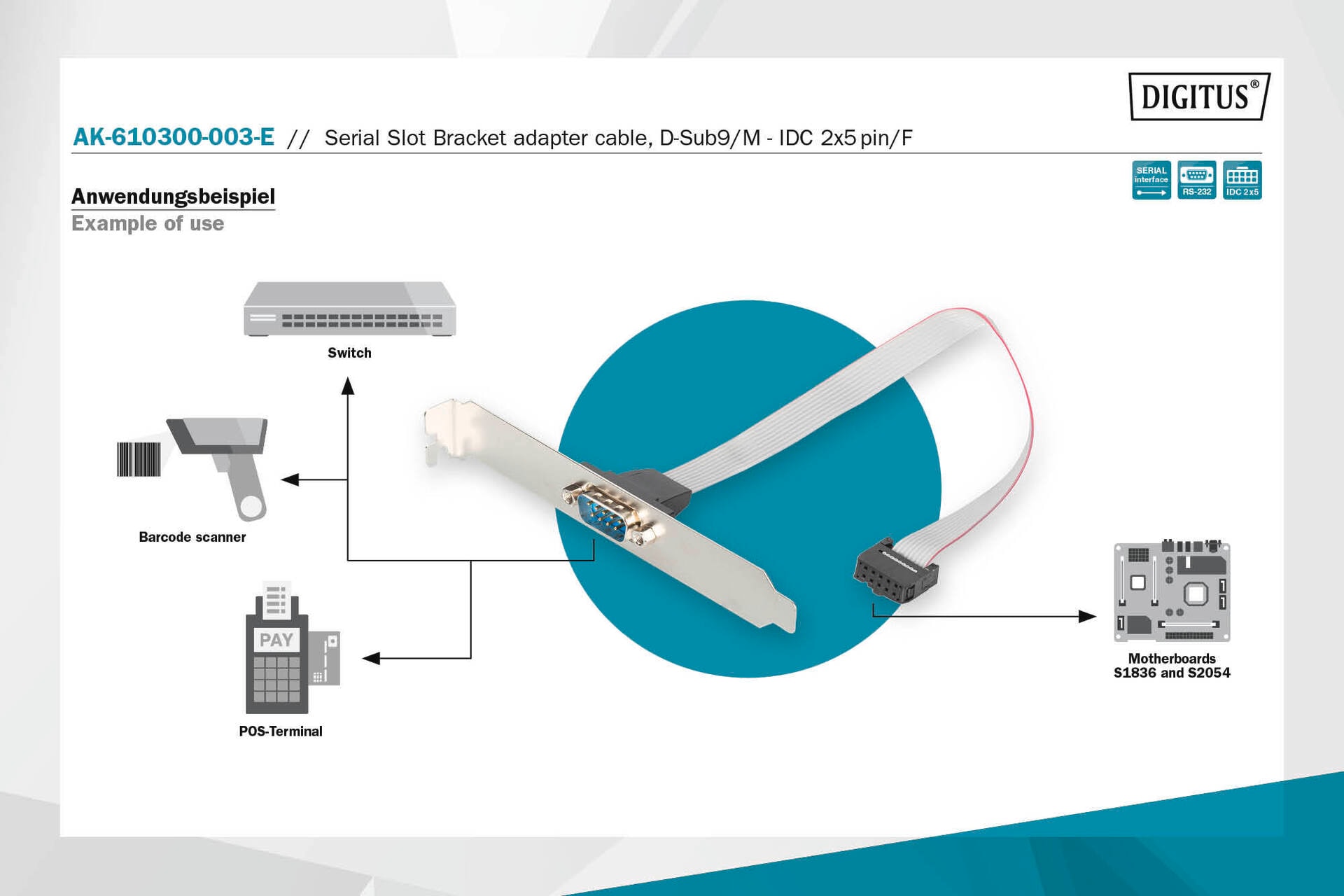 Digitus Video-Kabel »Slotblech Adapterkabel D-Sub9/St, IDC 2x 5pin/Bu«, 25 cm