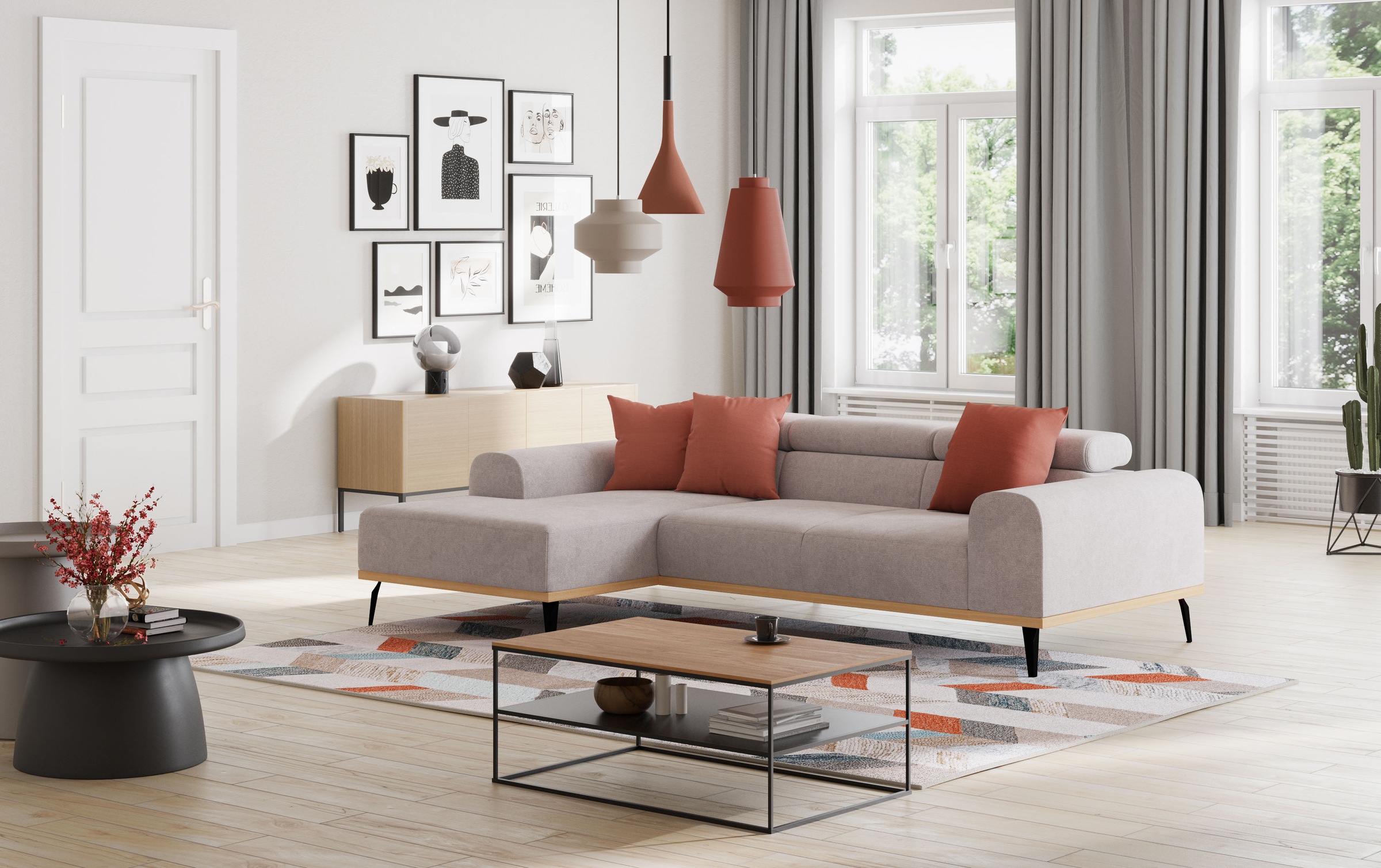 Places of Style Ecksofa »Carlo L-Form«, mit Kopfteilverstellung & Holz-Rahmenoptik, wahlweise Relaxfunktion
