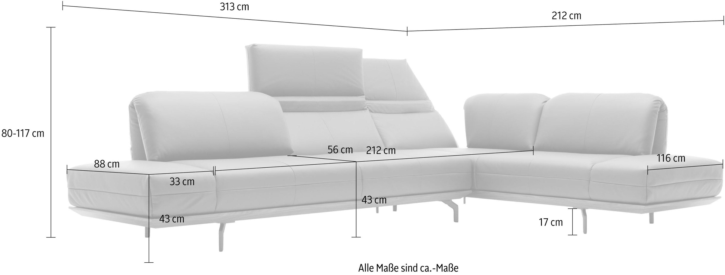 Eiche Qualitäten, sofa bestellen Natur Ecksofa Raten in Nußbaum, hülsta 313 auf Holzrahmen Breite »hs.420«, oder 2 in cm