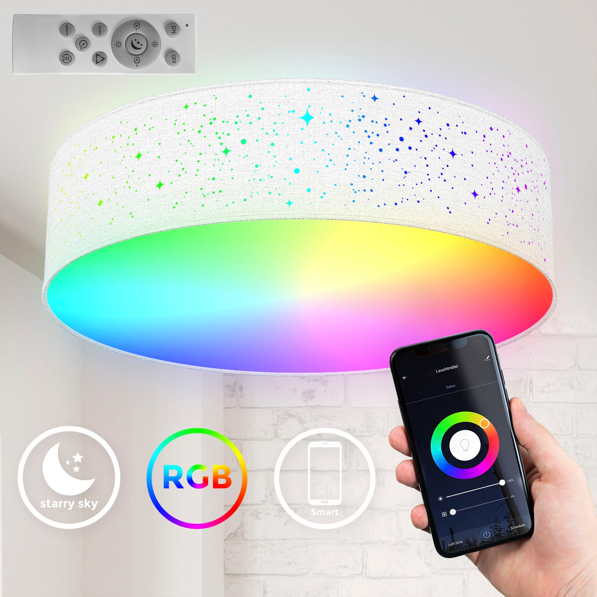 B.K.Licht LED Deckenleuchte »BK_SD1476 WiFi RGB-CCT Deckenlampe, APP-Steuerung, iOS+Andorid«, 1 flammig-flammig, inkl. Fernbedienung, Farbwechsel und Lichteffekte, Ø39cm