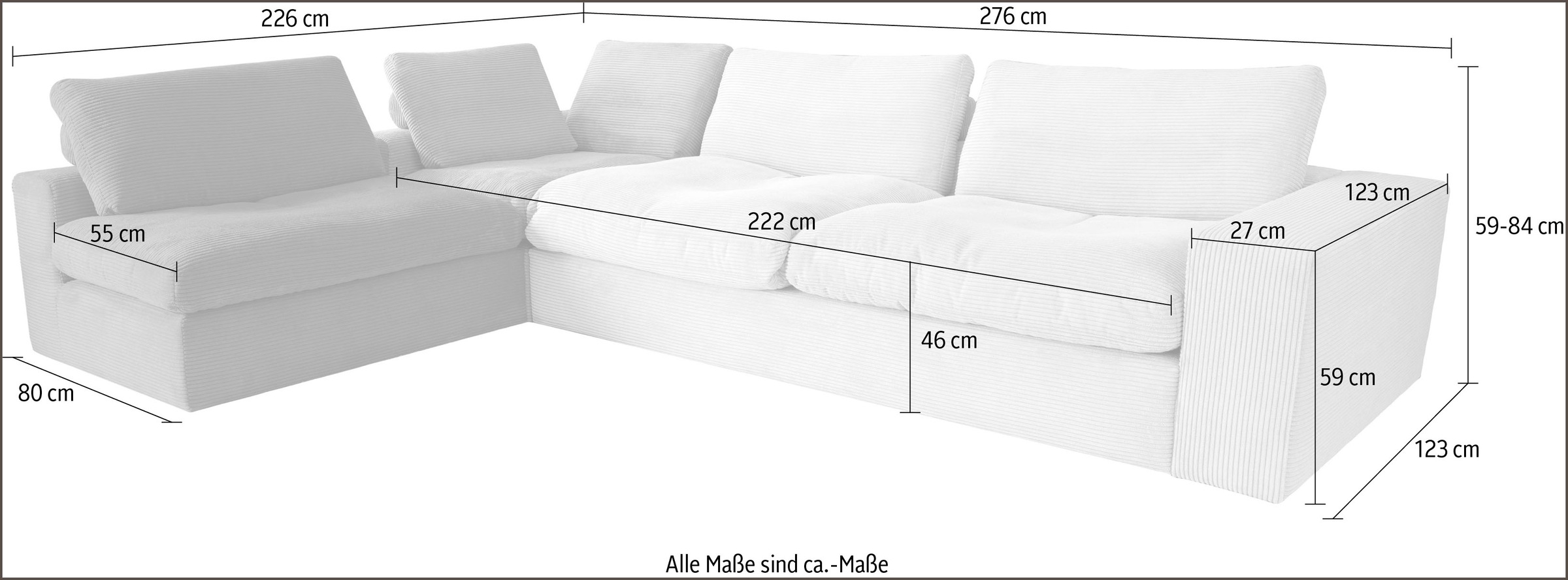 alina Ecksofa »Sandy«, mit losen Sitz und Rückenkissen, in modernem Cordstoff