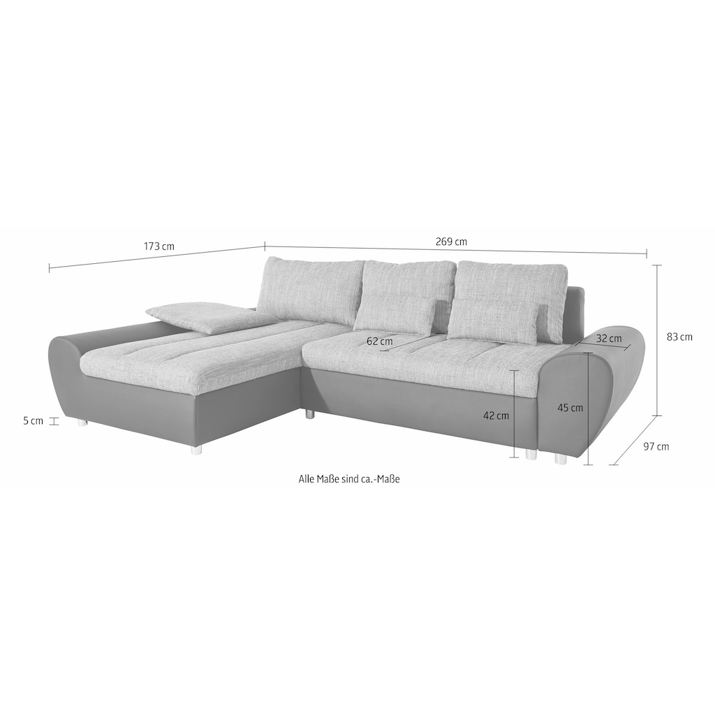 sit&more Ecksofa »Bandos L-Form«, in 2 unterschiedlichen Größen, wahlweise mit Bettfunktion